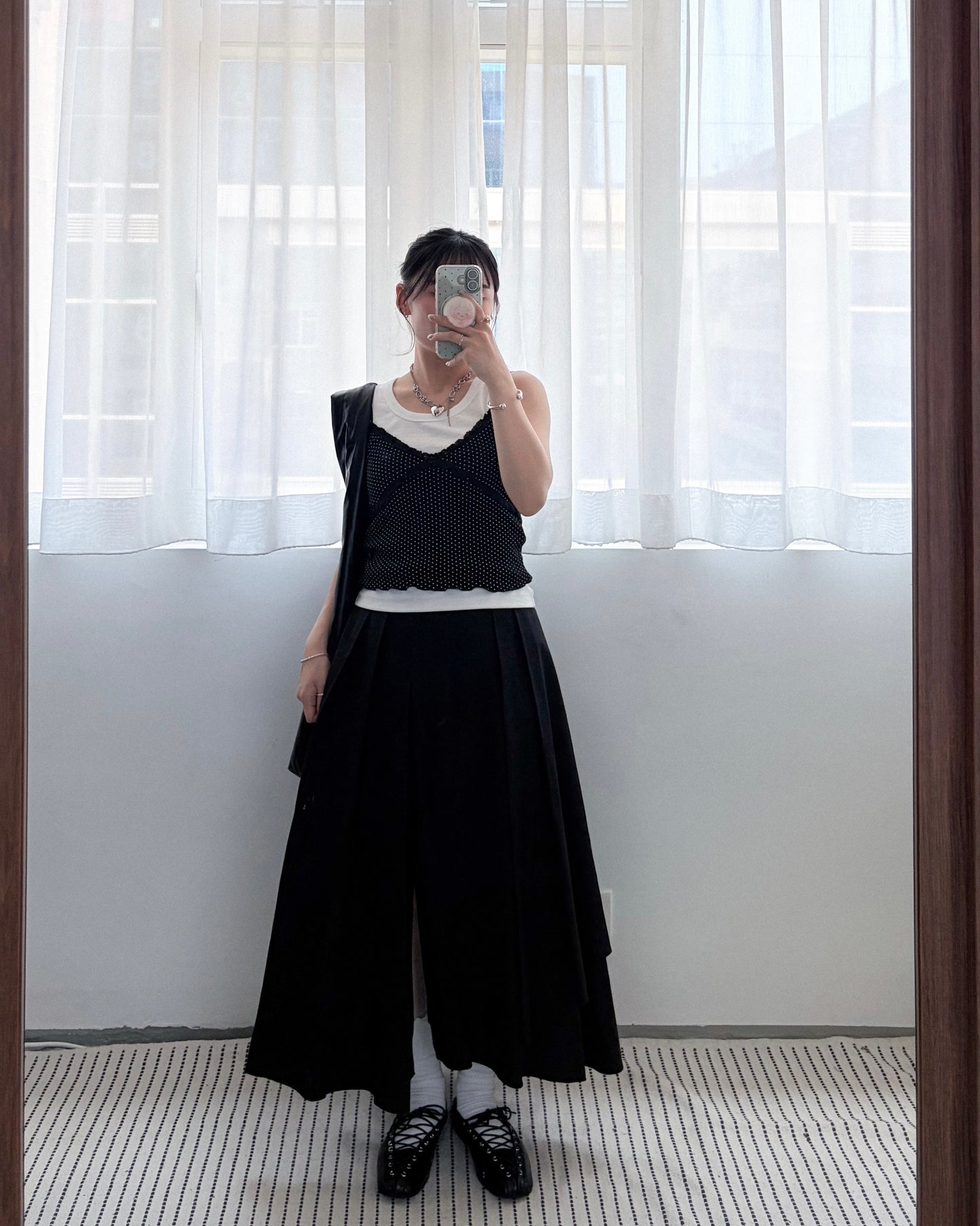 SK147- Layer Pleated Skirt | Grey | Black