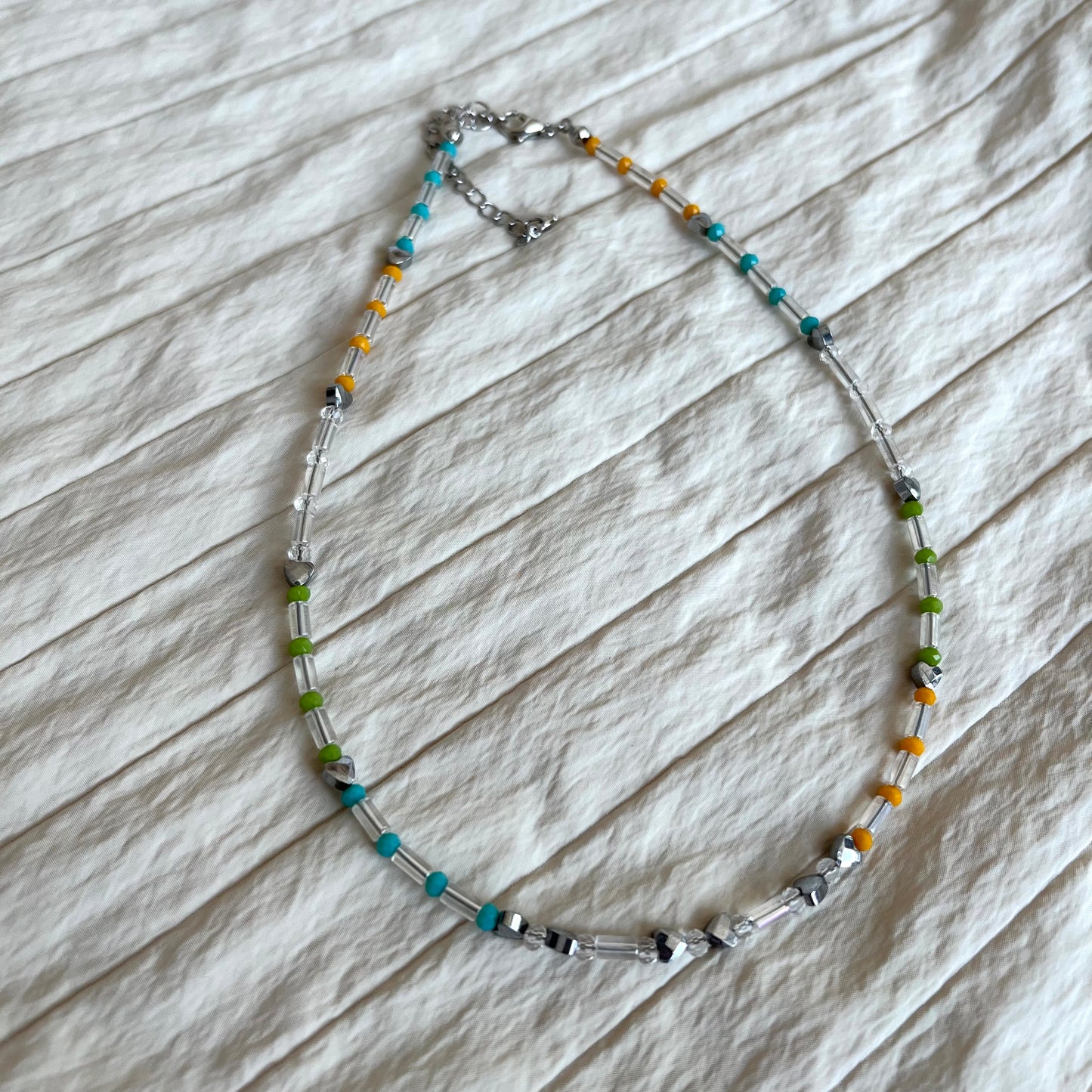 AC70- Heart mix Beaded Necklace | 橙綠 | 灰藍