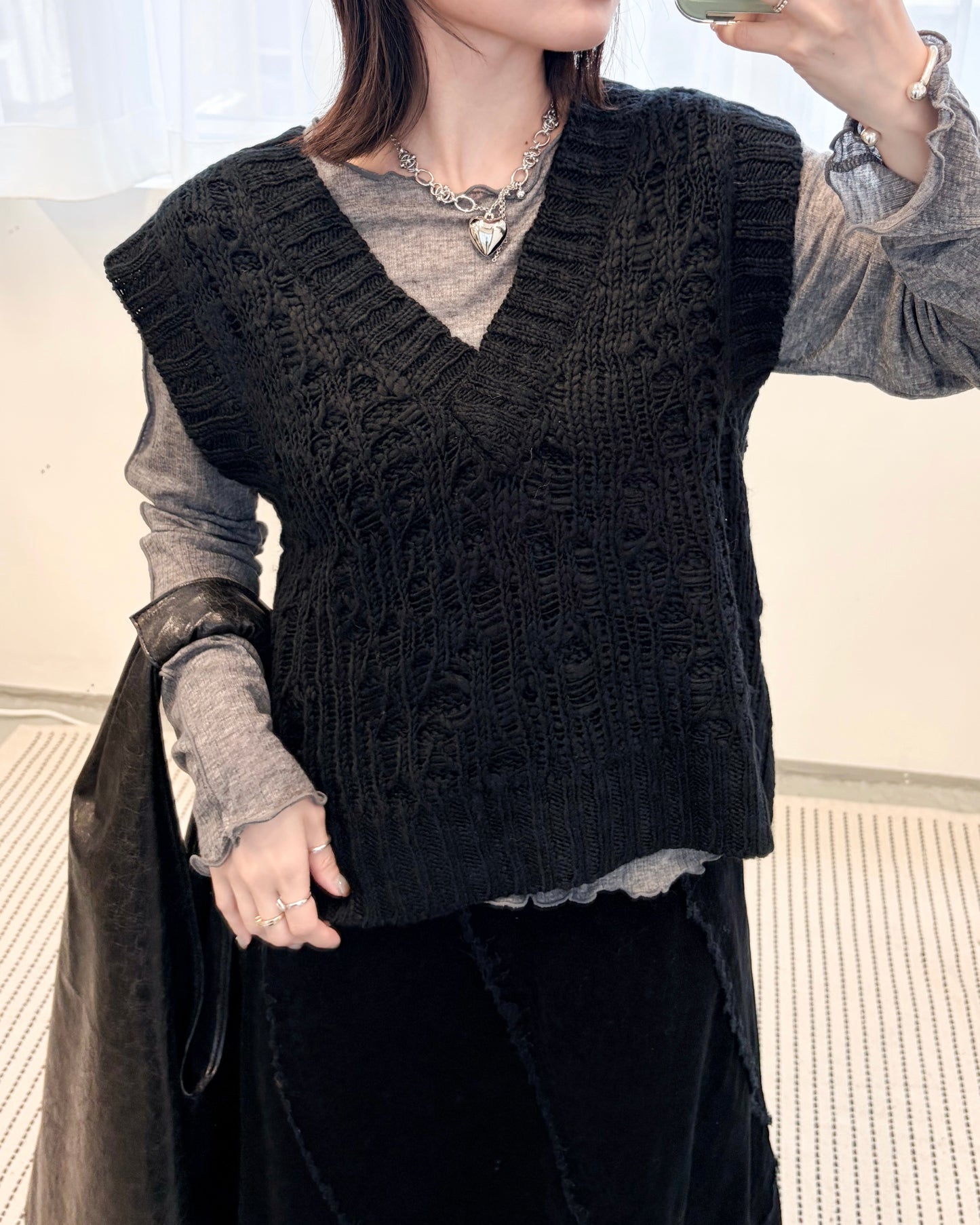 TP705- V Neck Knit Vest Top | Ivory | Camel Brown | Black