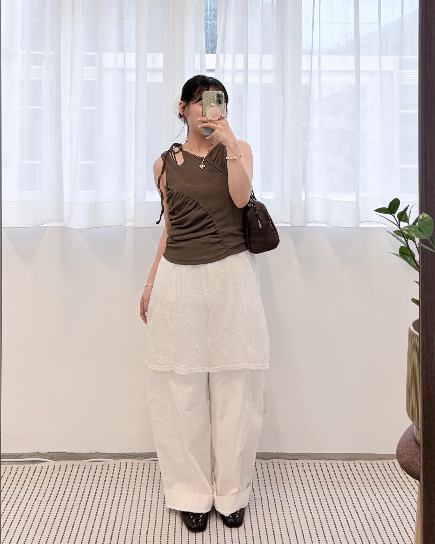 TP804- Ruched Sleeveless Top | White | Brown | Lime | Charcoal
