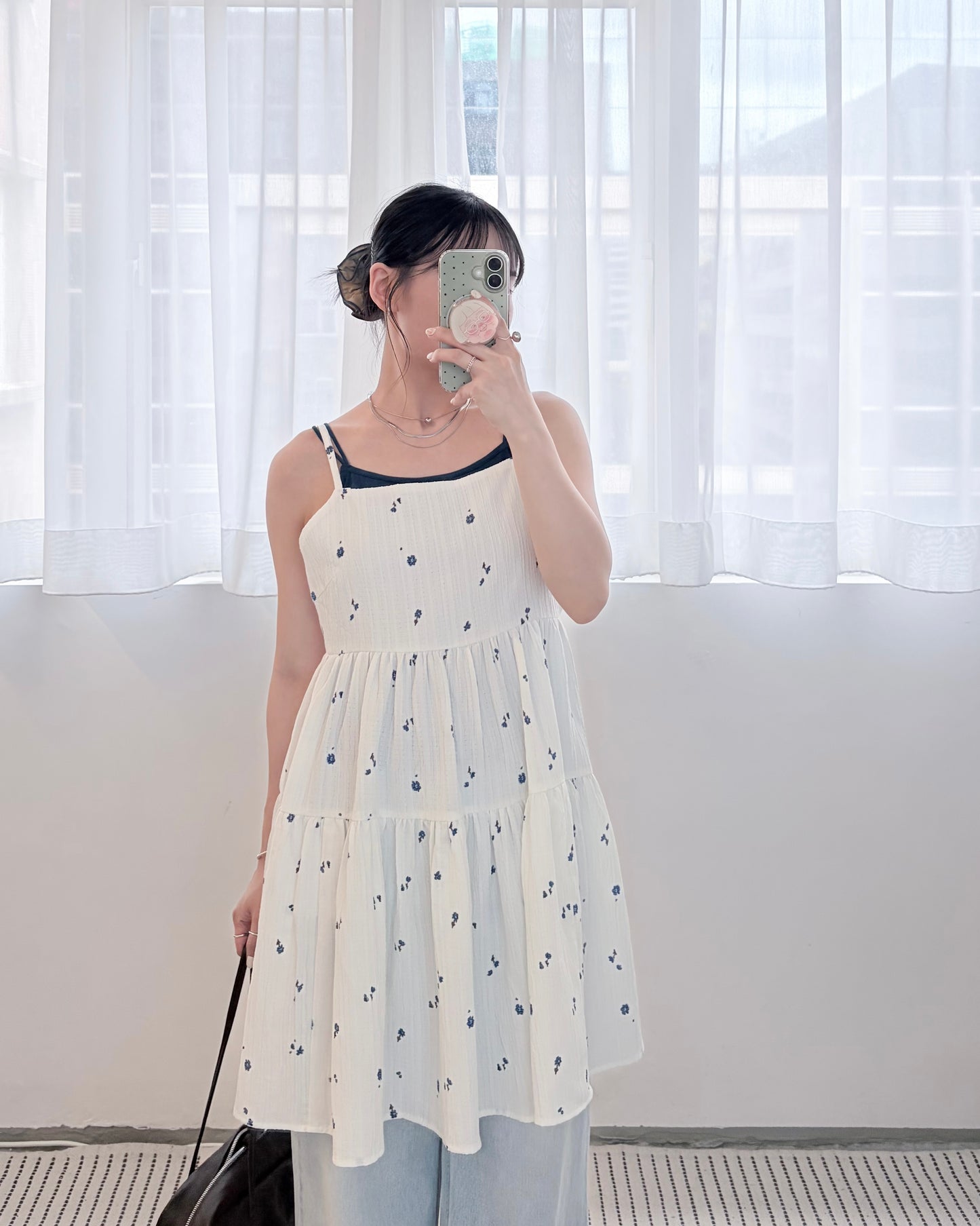 OP78- Flower Camisole Dress | White | Black