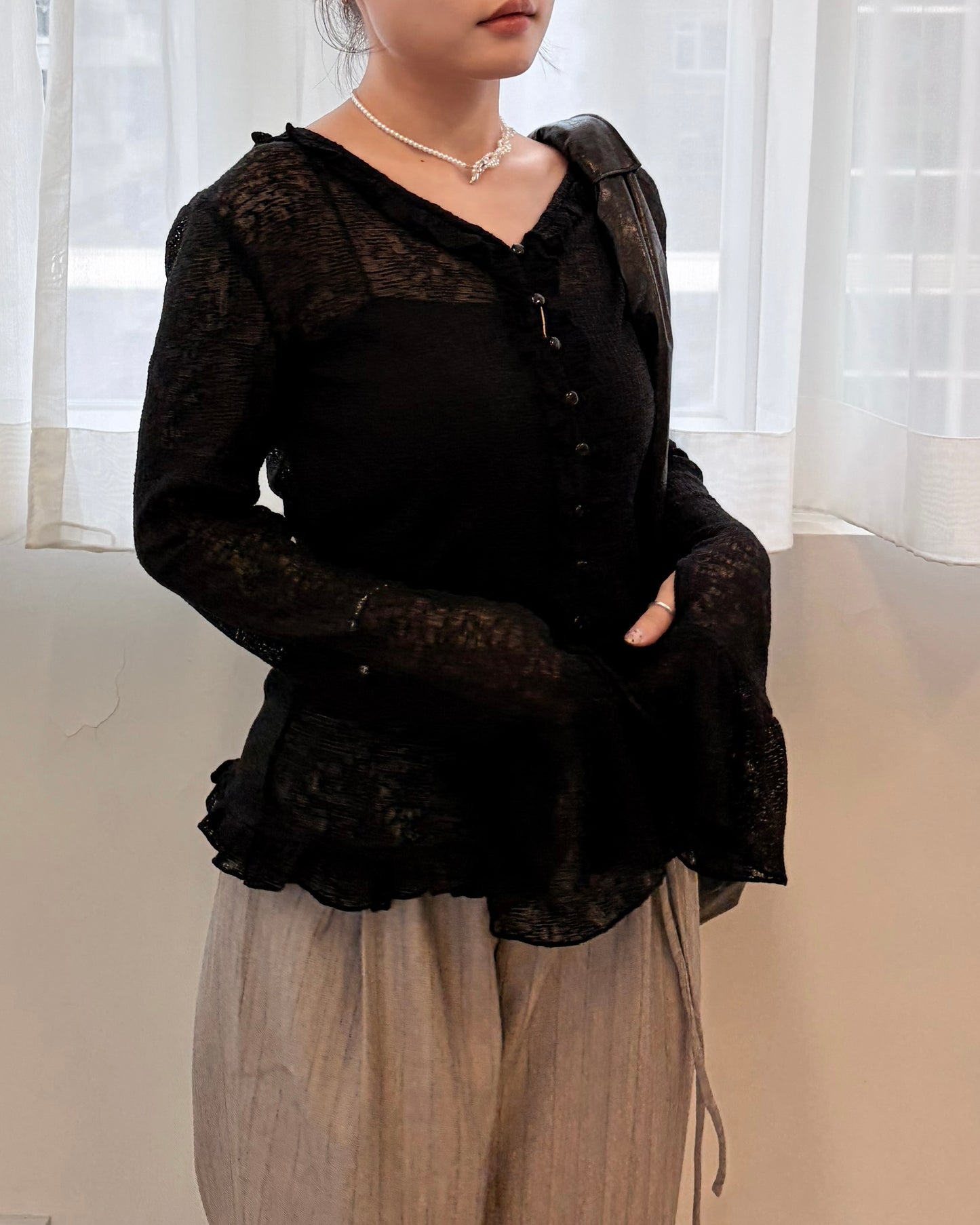 TP688- Gorgeous Ruffle Top | Ivory | Grey | Black