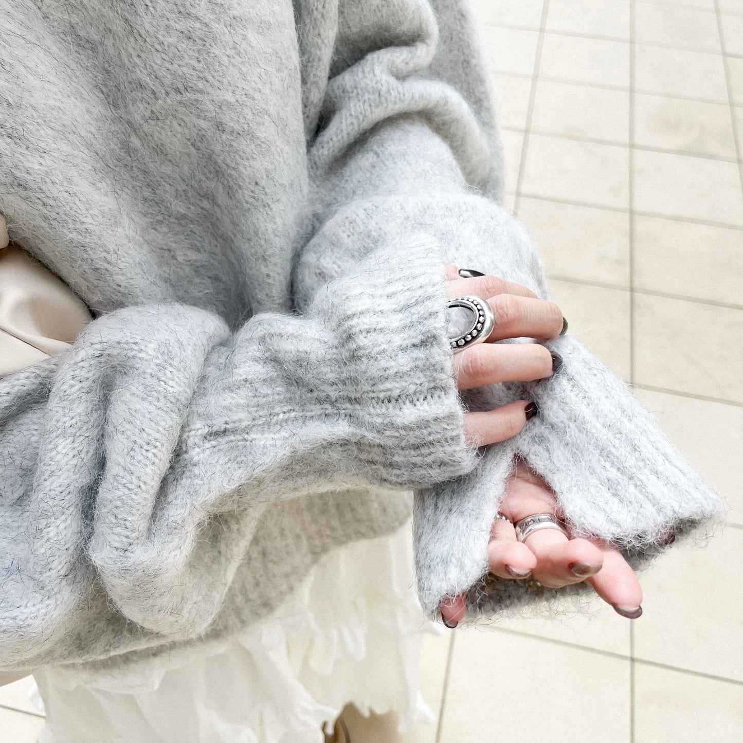 TP251- Mohair Puff Sleeve Knitwear  | Grey