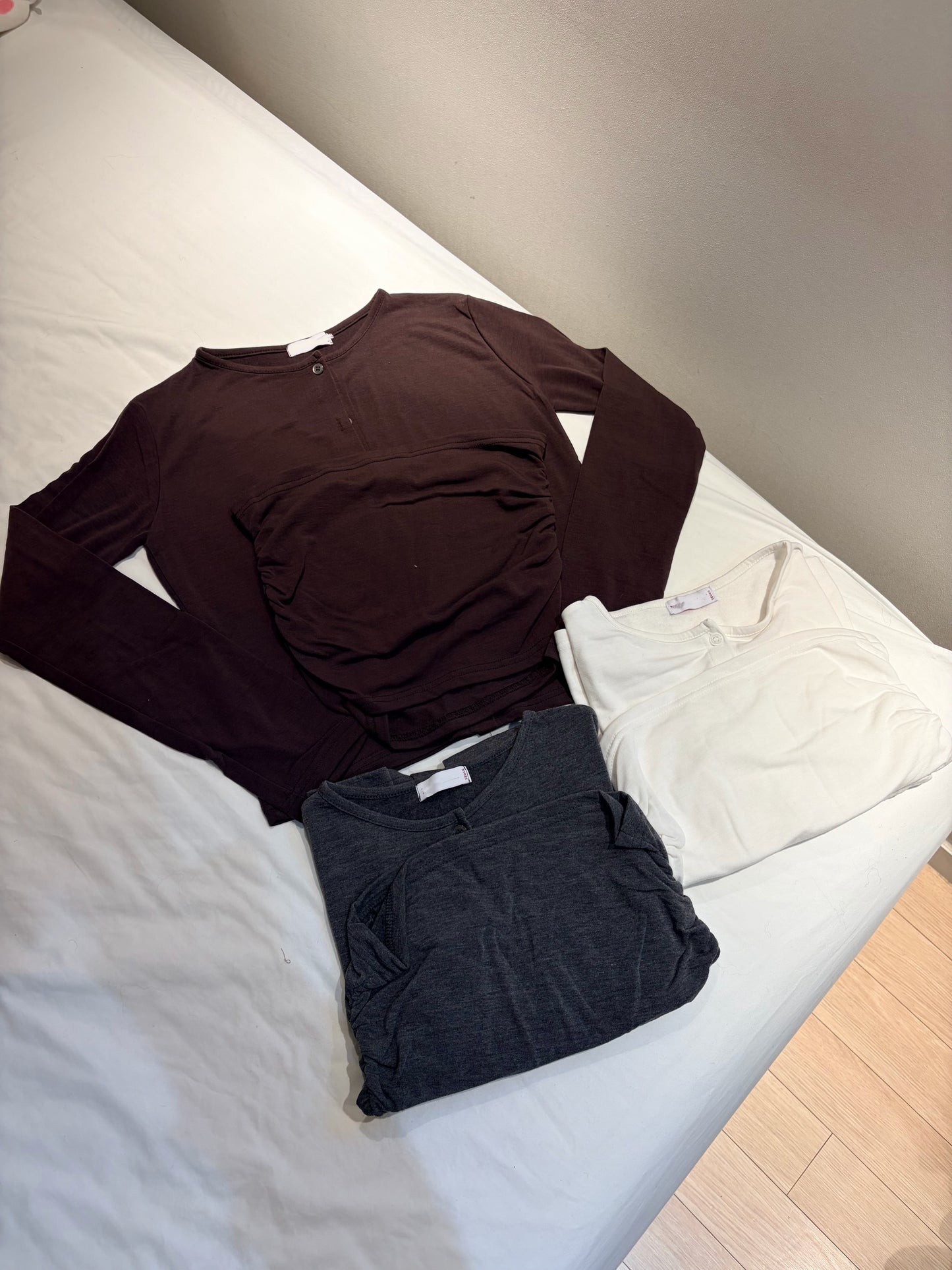 TP698- Tube Top Button Set Top | Ivory | Brown | Grey （ 內有薄抓毛 ，超級巨軟熟 )