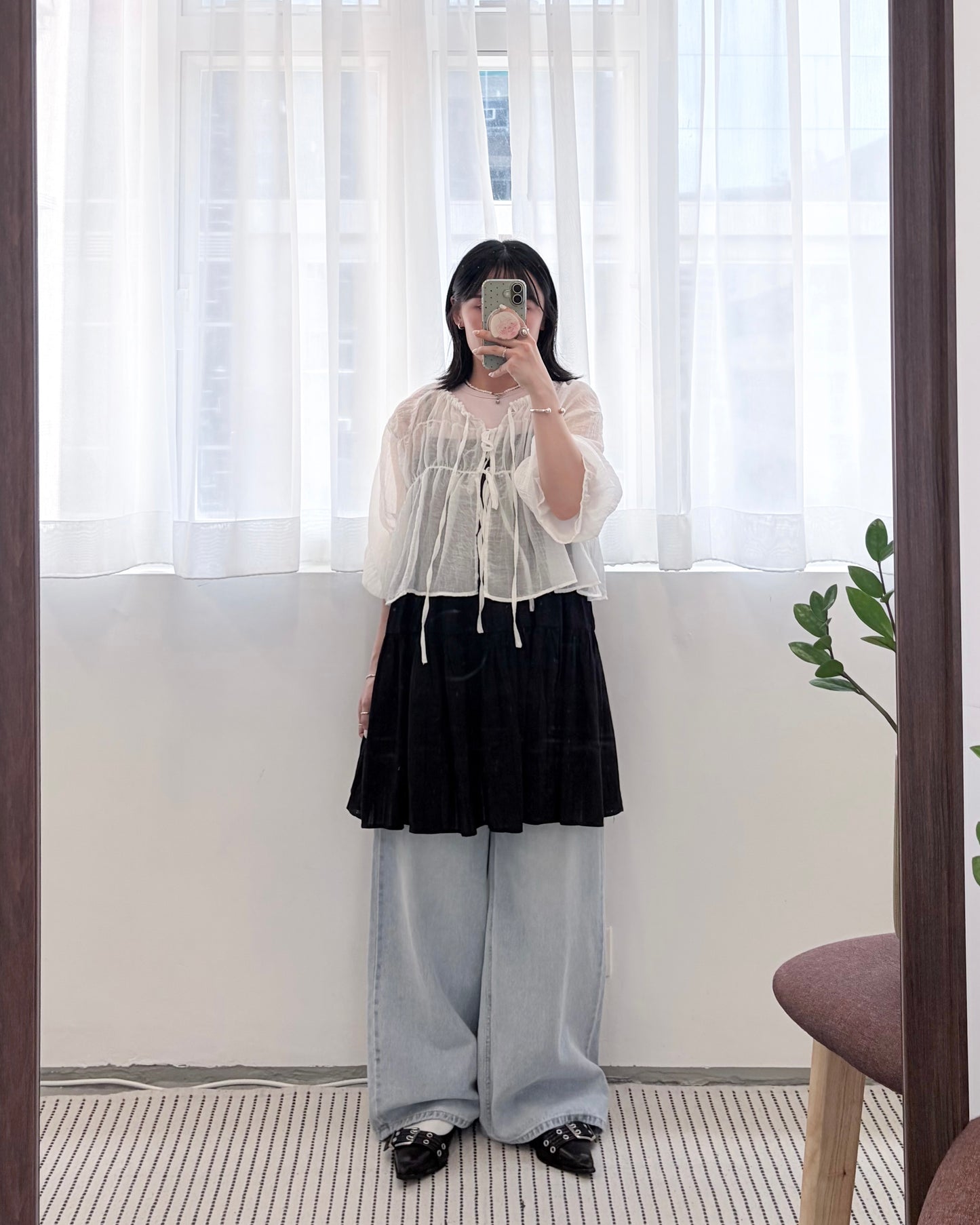 TP803- Flower Embroidery Blouse | White | Flower White | Flower Black