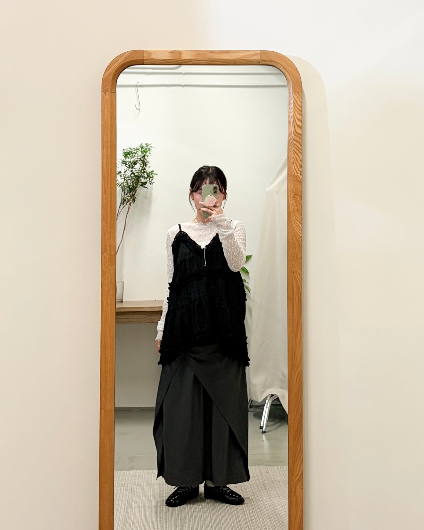 SK143- layer斜Cut打褶長裙 | Grey | Black