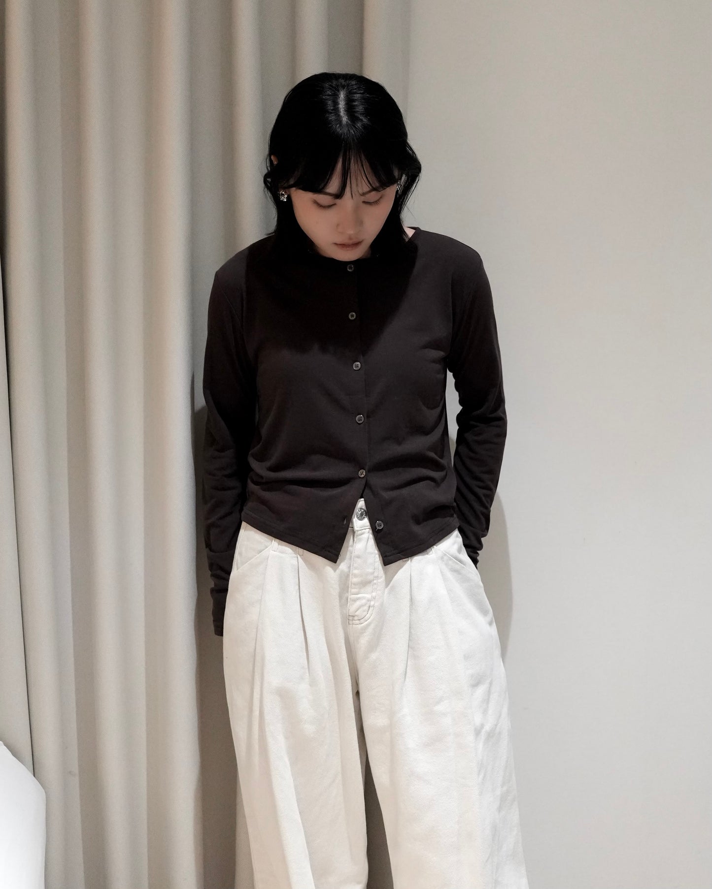 TP698- Tube Top Button Set Top | Ivory | Brown | Grey （ 內有薄抓毛 ，超級巨軟熟 )