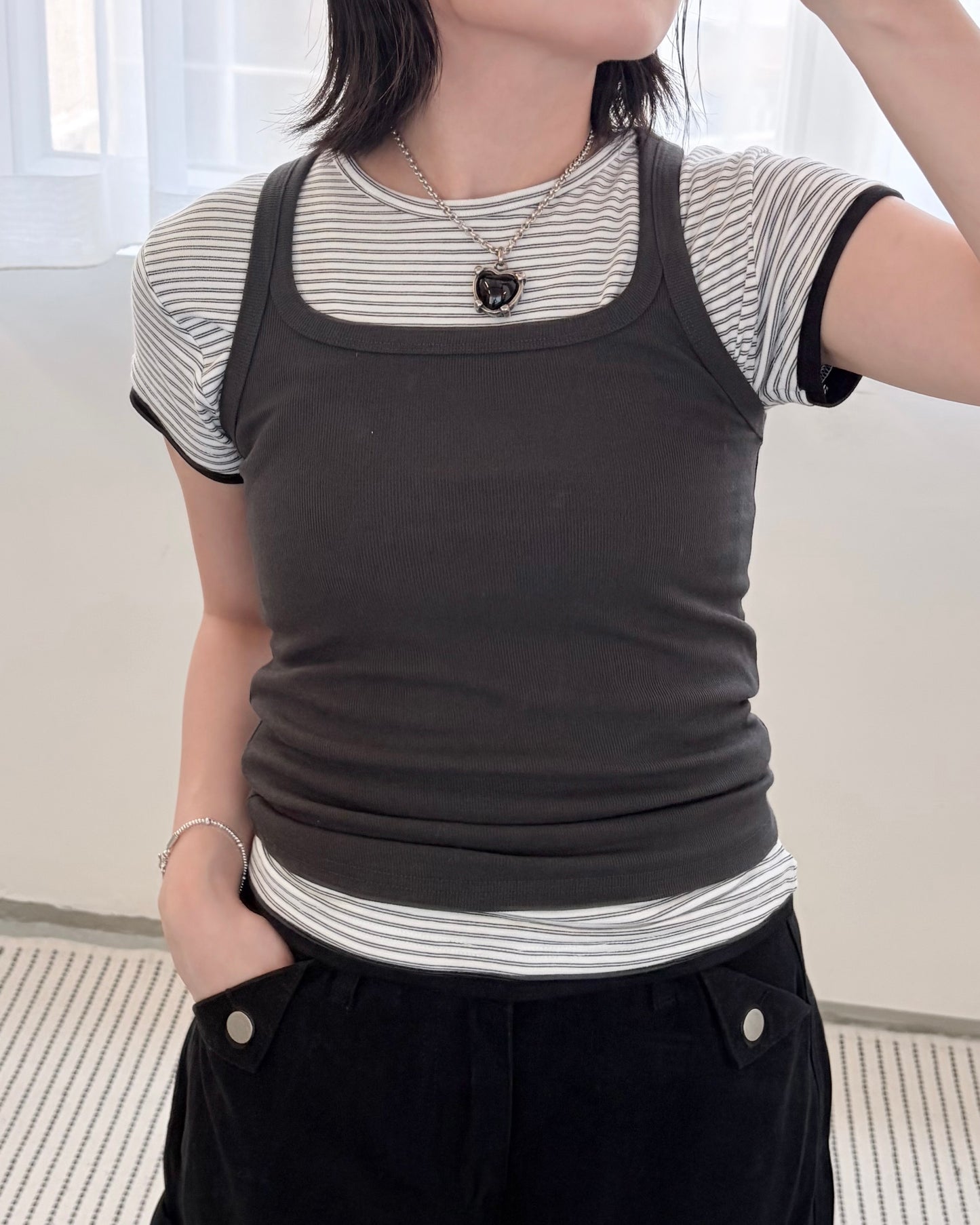 TP826- Square Neck Vest | White | Charcoal | Red