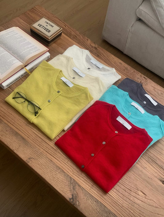 TP730- 6色薄針織Cardigan Set ( 連頸帶/腰帶 )| Red | Charcoal | White | Butter | Yellow | Blue