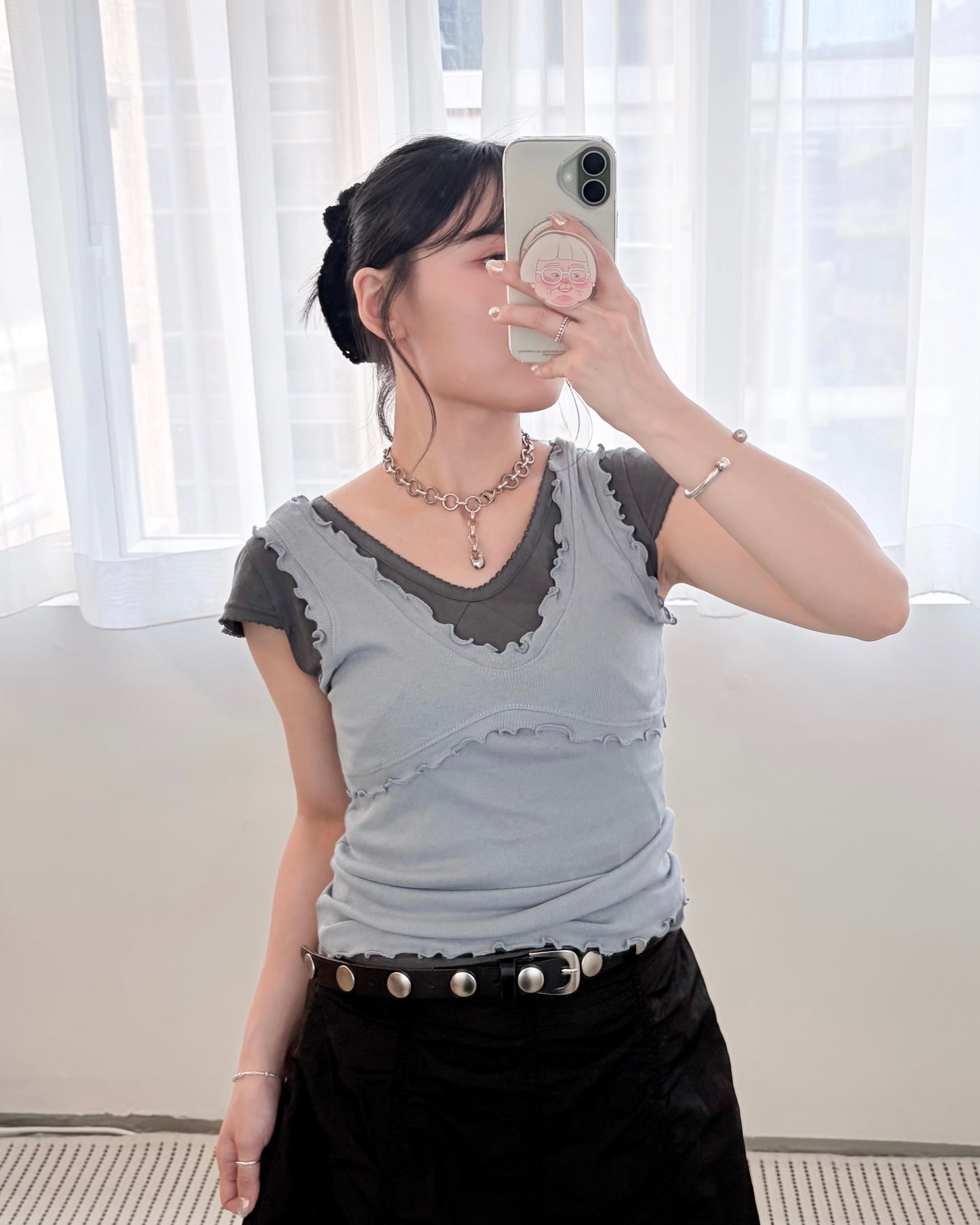 TP809- Ruffle V Neck Vest | White | Blue | Charcoal | Lime