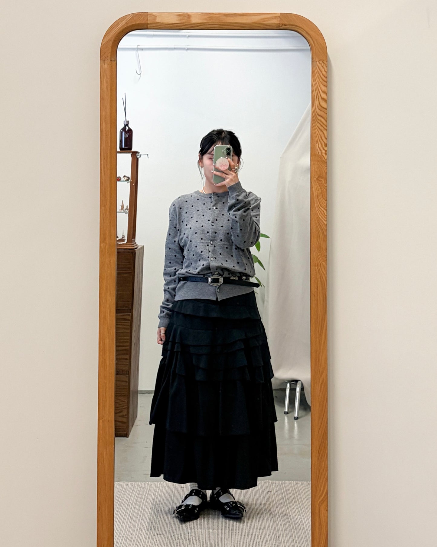 SK144- 多層Ruffle Skirt | Grey | Black