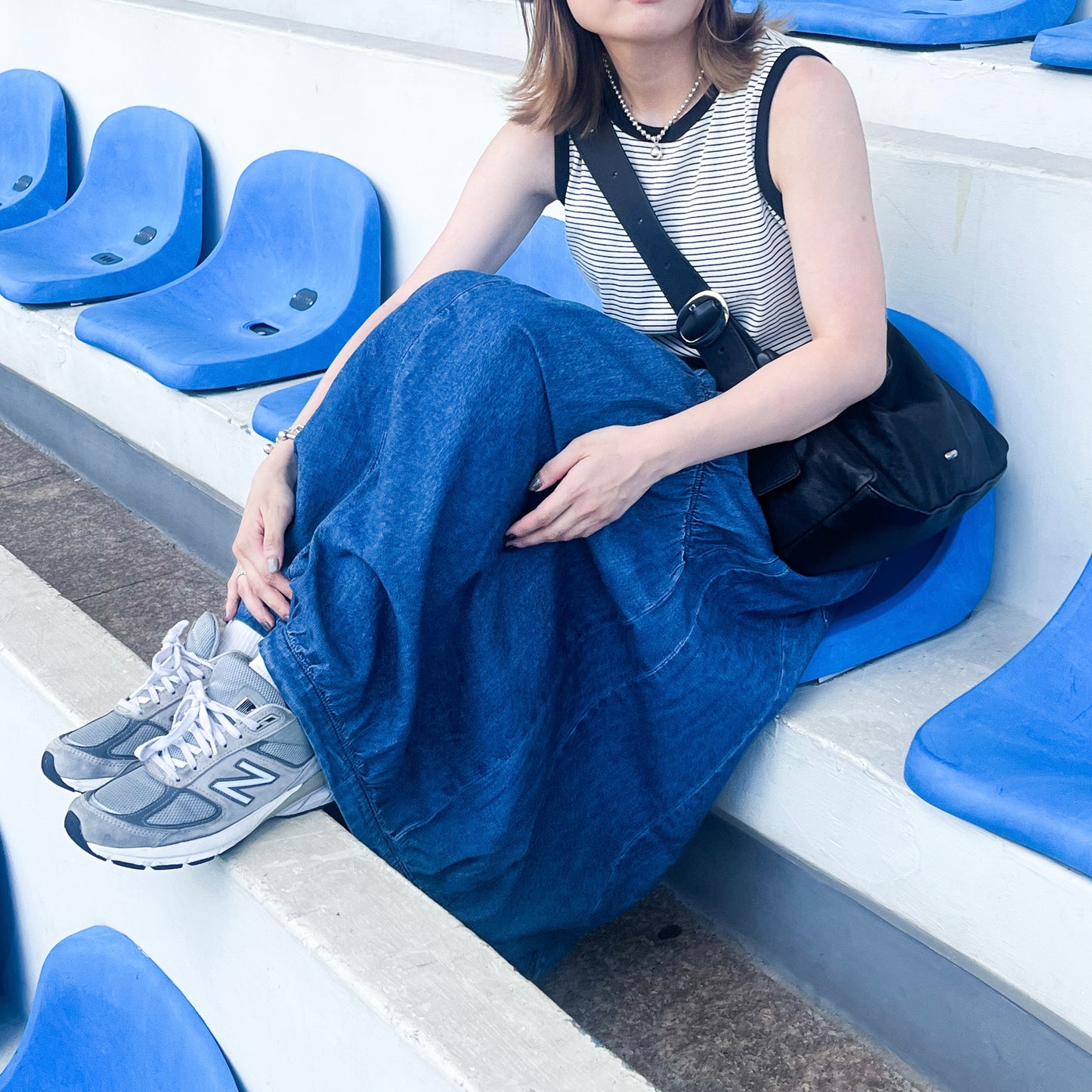 SK80- Pocket Gathered Skirt Denim | Navy