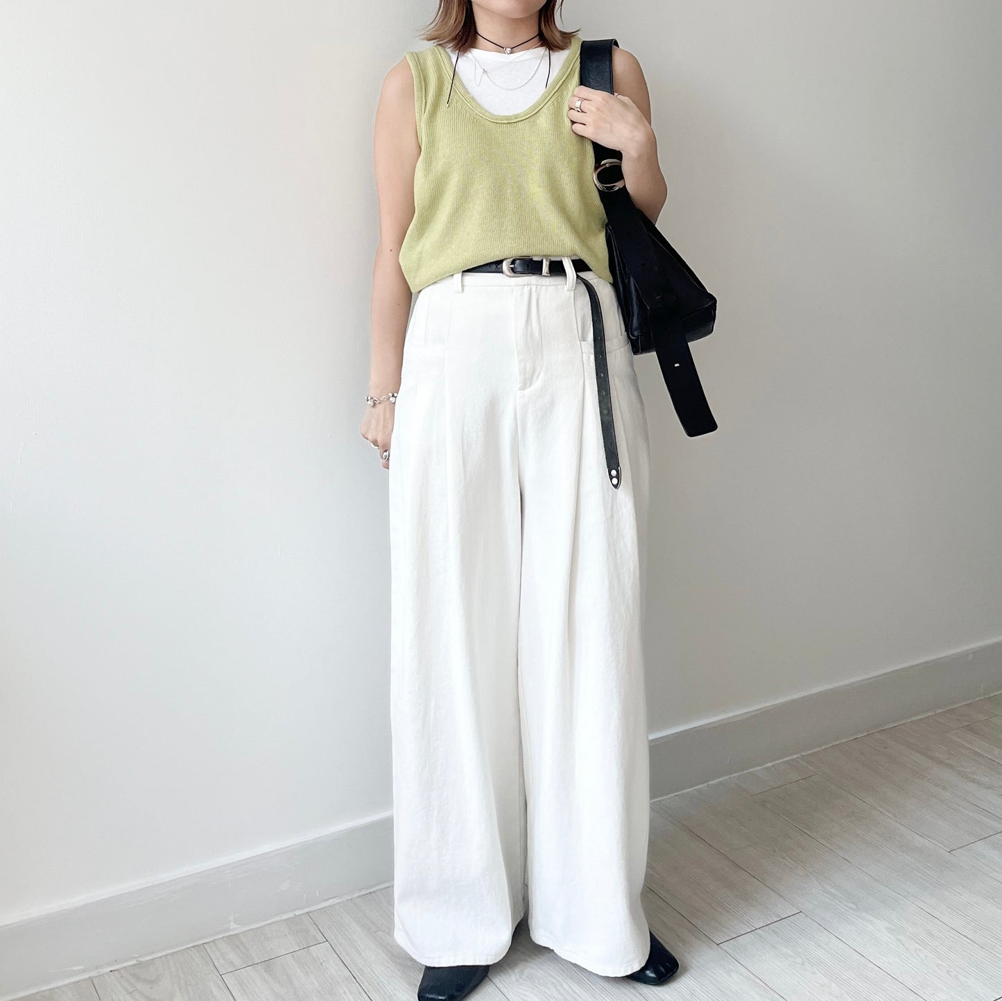 TP370- U Neck Knit Vest | Ivory | Lime | Black