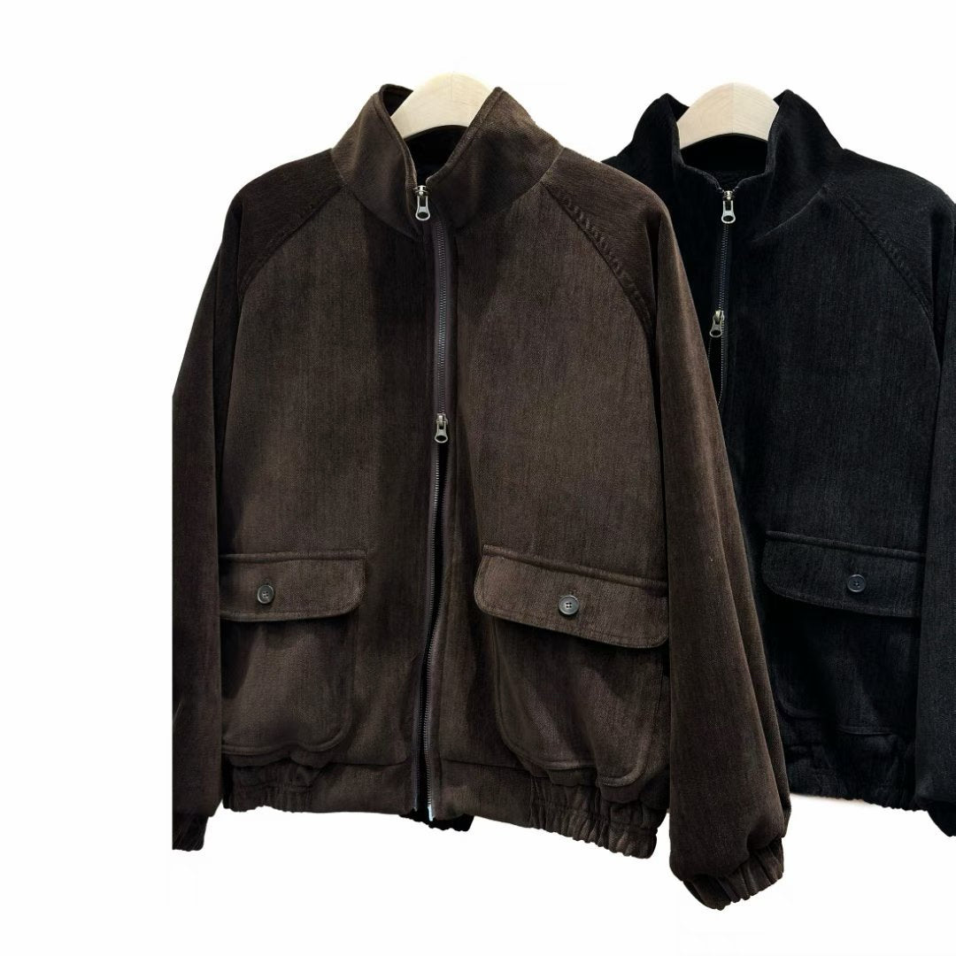 必入手！ JK45- 天鵝絨羊毛企領雙拉鍊外套 | Brown | Black ( 內有毛毛 )