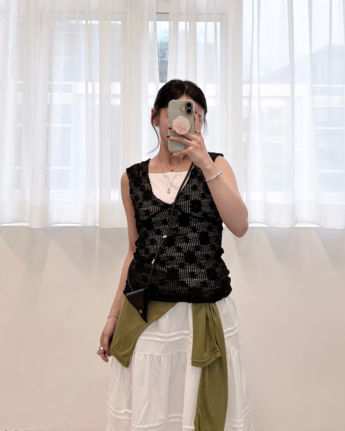 TP789- Floral Mesh Vest Top | White | Black