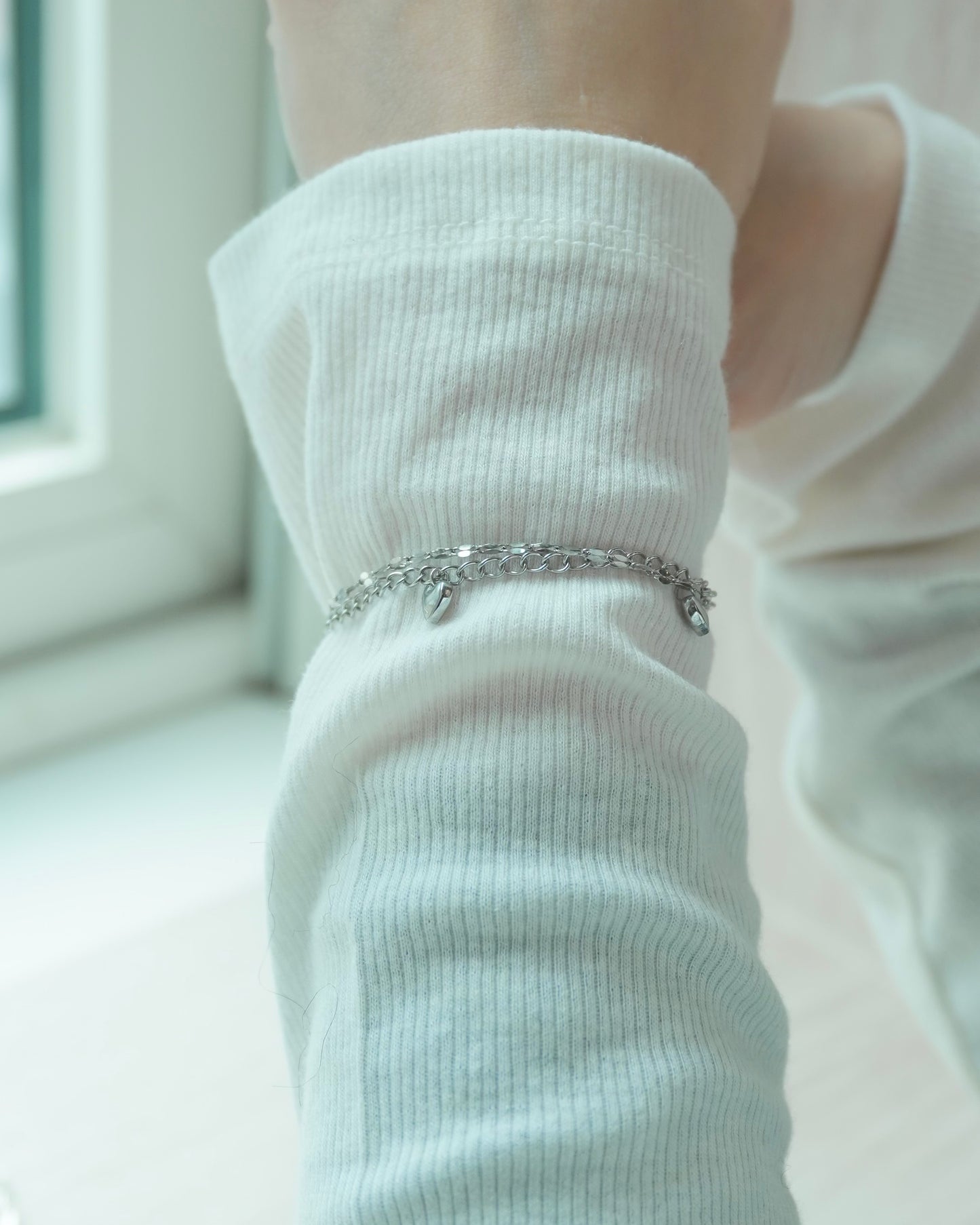 AC274- 雙手鏈吊心心手鏈 ( 醫療鋼 ）