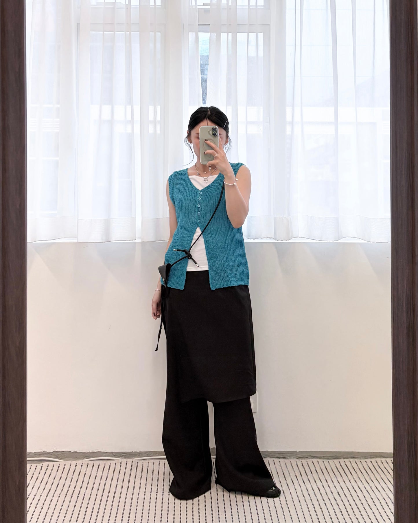 TP784- Button Mesh Vest | White | Blue | Green | Black