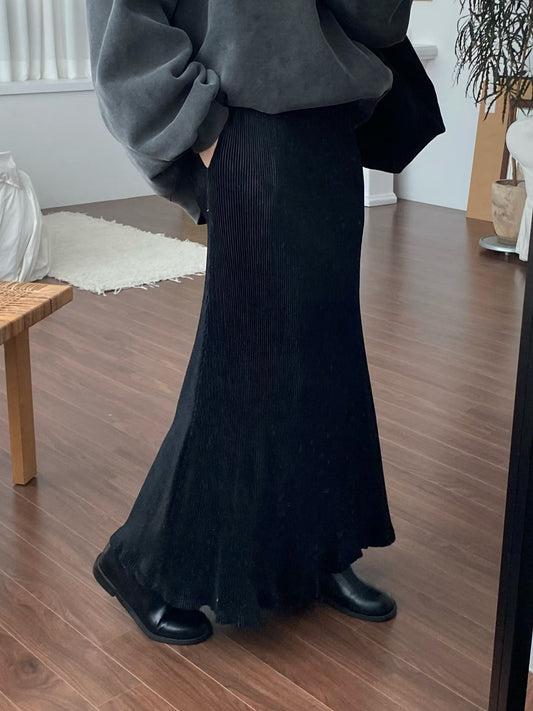 SK136- 絲絨Pocket Skirt ｜ Silver Grey | Black