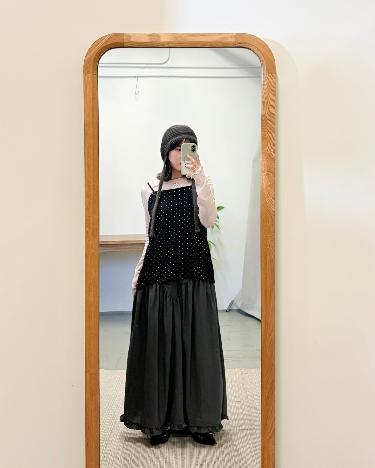 SK141- Ruffle Long Skirt | White | Charcoal