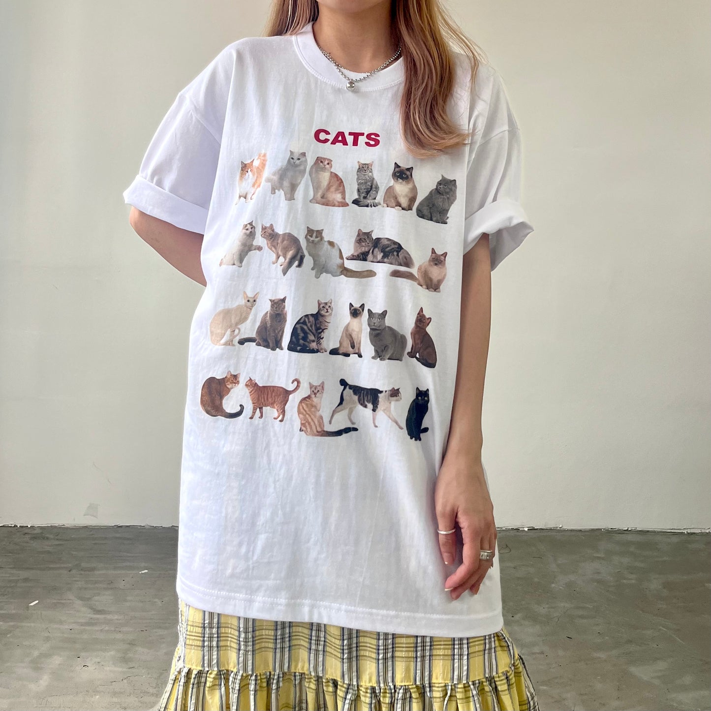 TP166- Cat Over Size Tee | White | Black