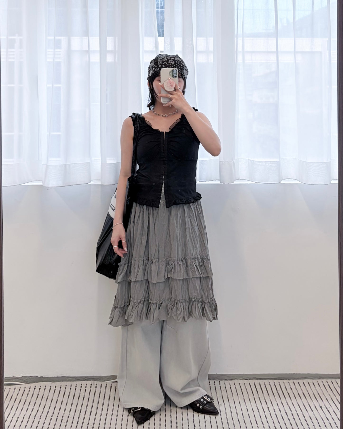 SK156- 皺皺破邊layer Skirt | Ivory | Grey
