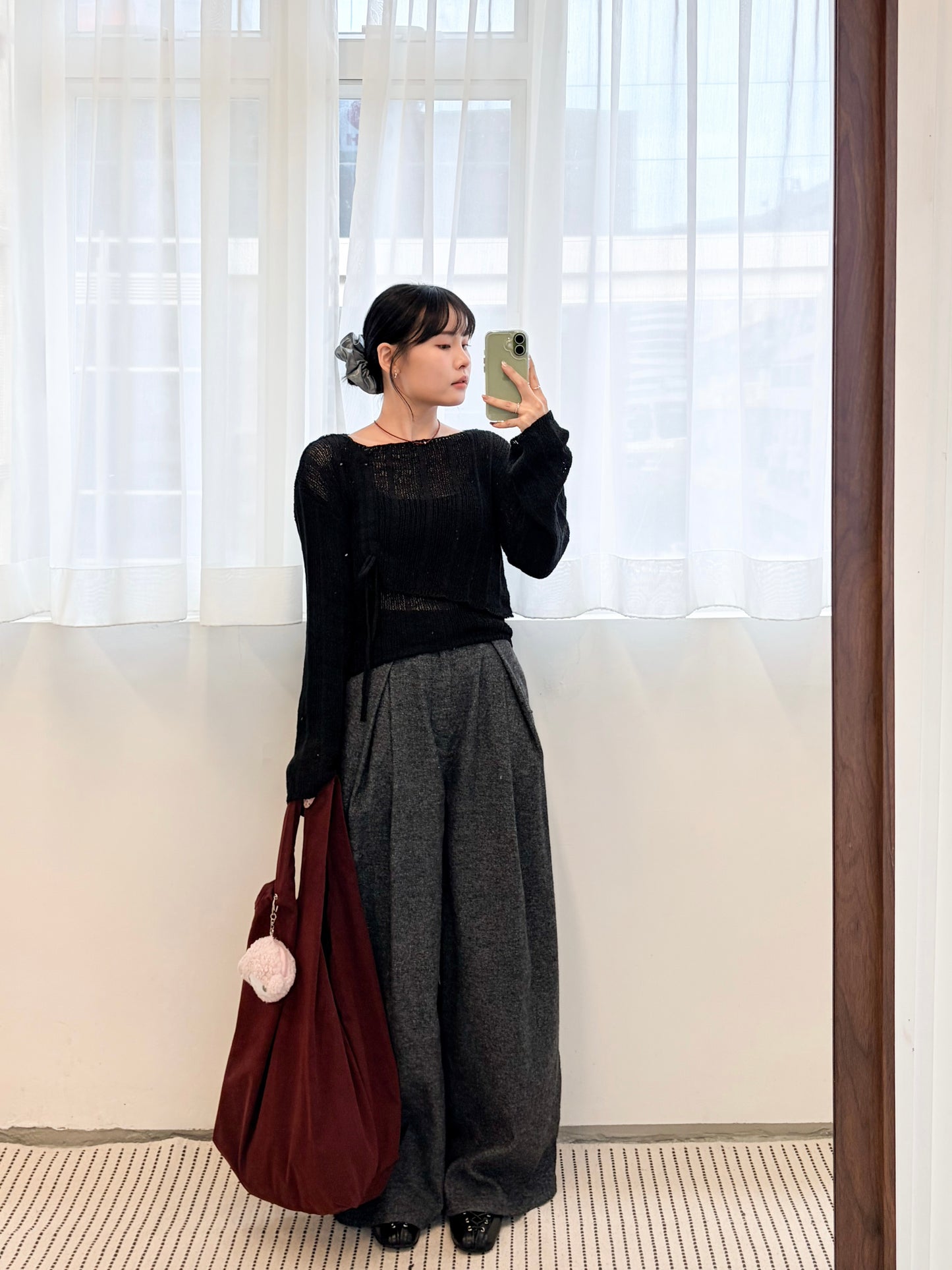 TP681- Cropped Shirring Set Top | Ivory | Brown | Black