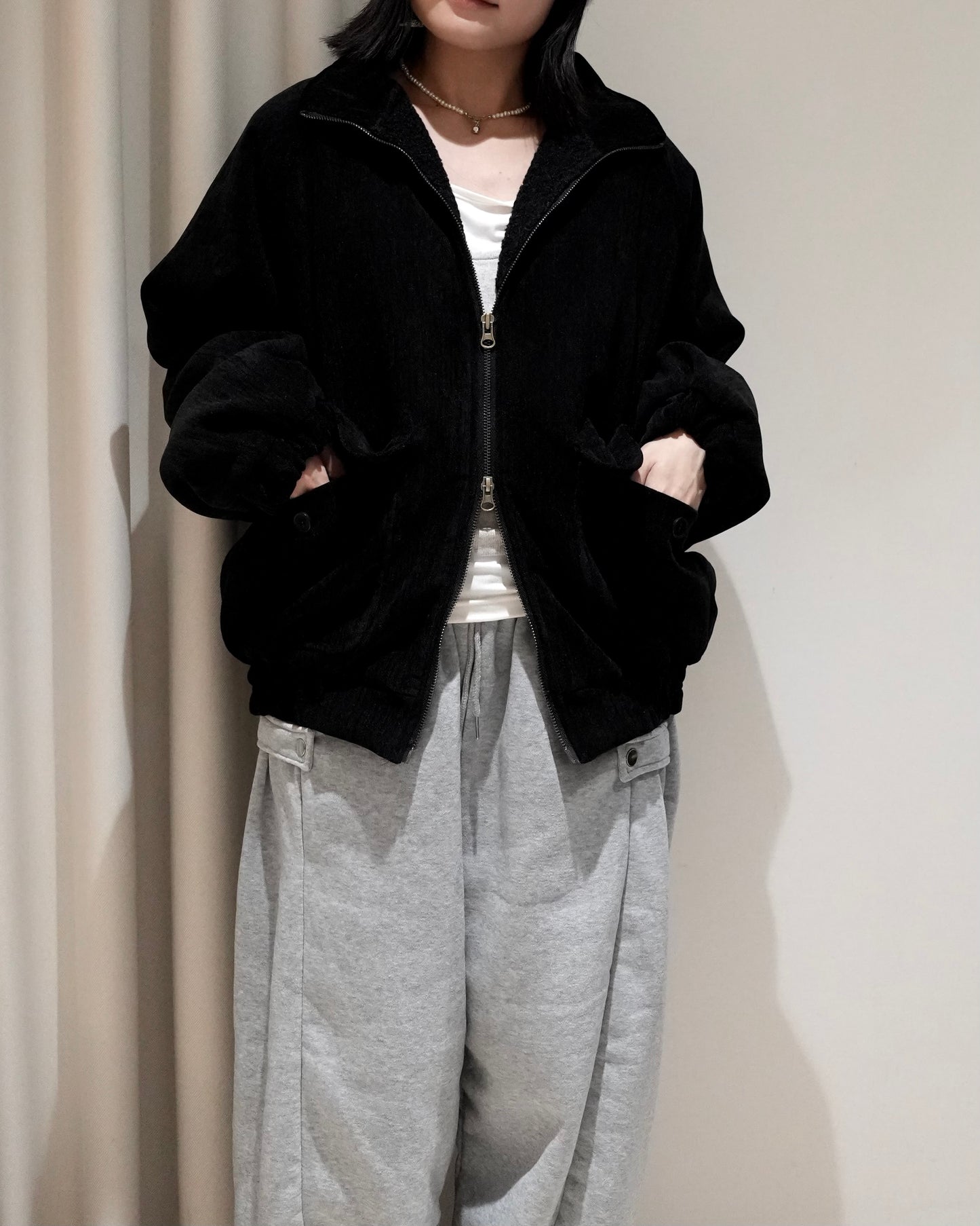 必入手！ JK45- 天鵝絨羊毛企領雙拉鍊外套 | Brown | Black ( 內有毛毛 )