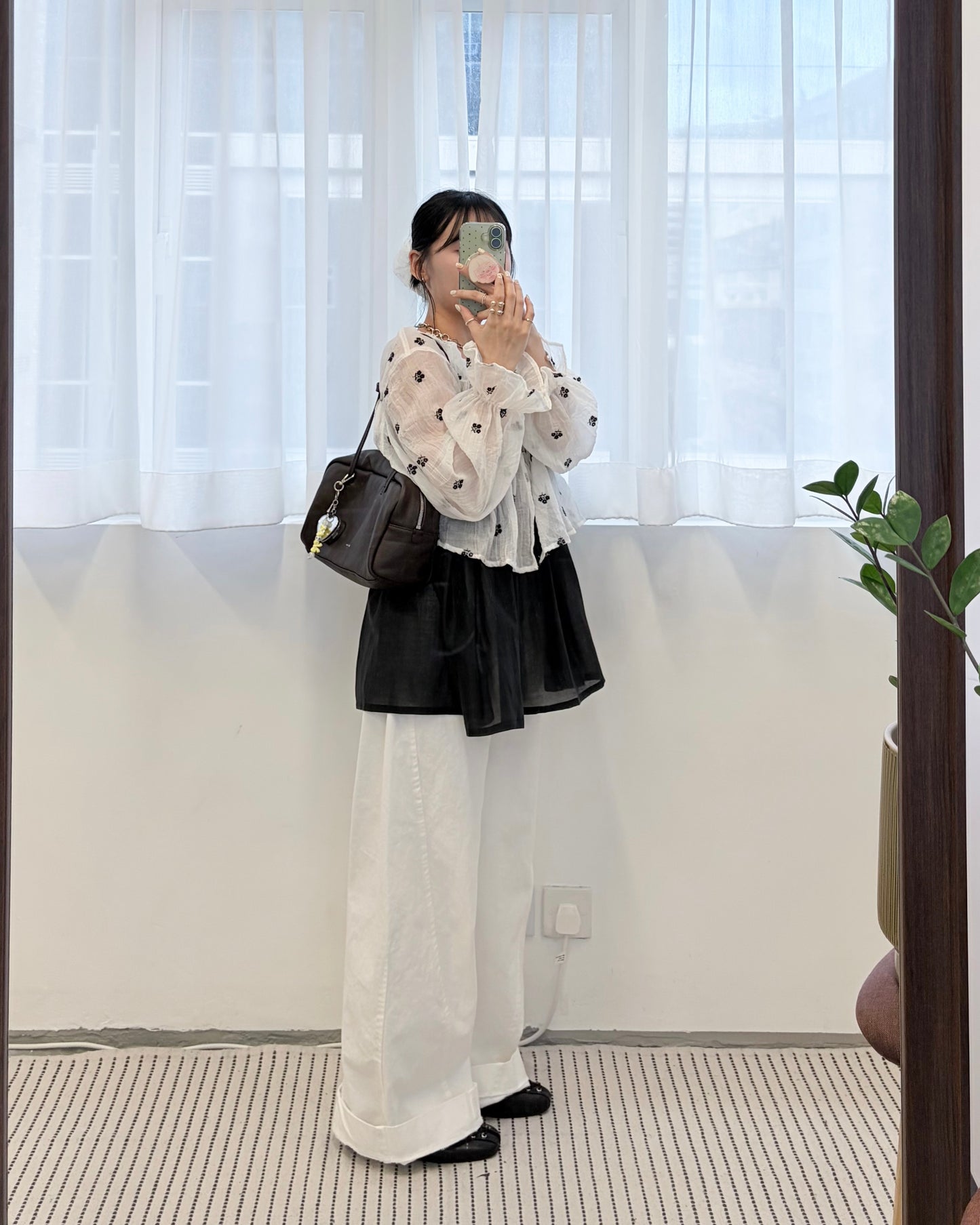 TP803- Flower Embroidery Blouse | White | Flower White | Flower Black