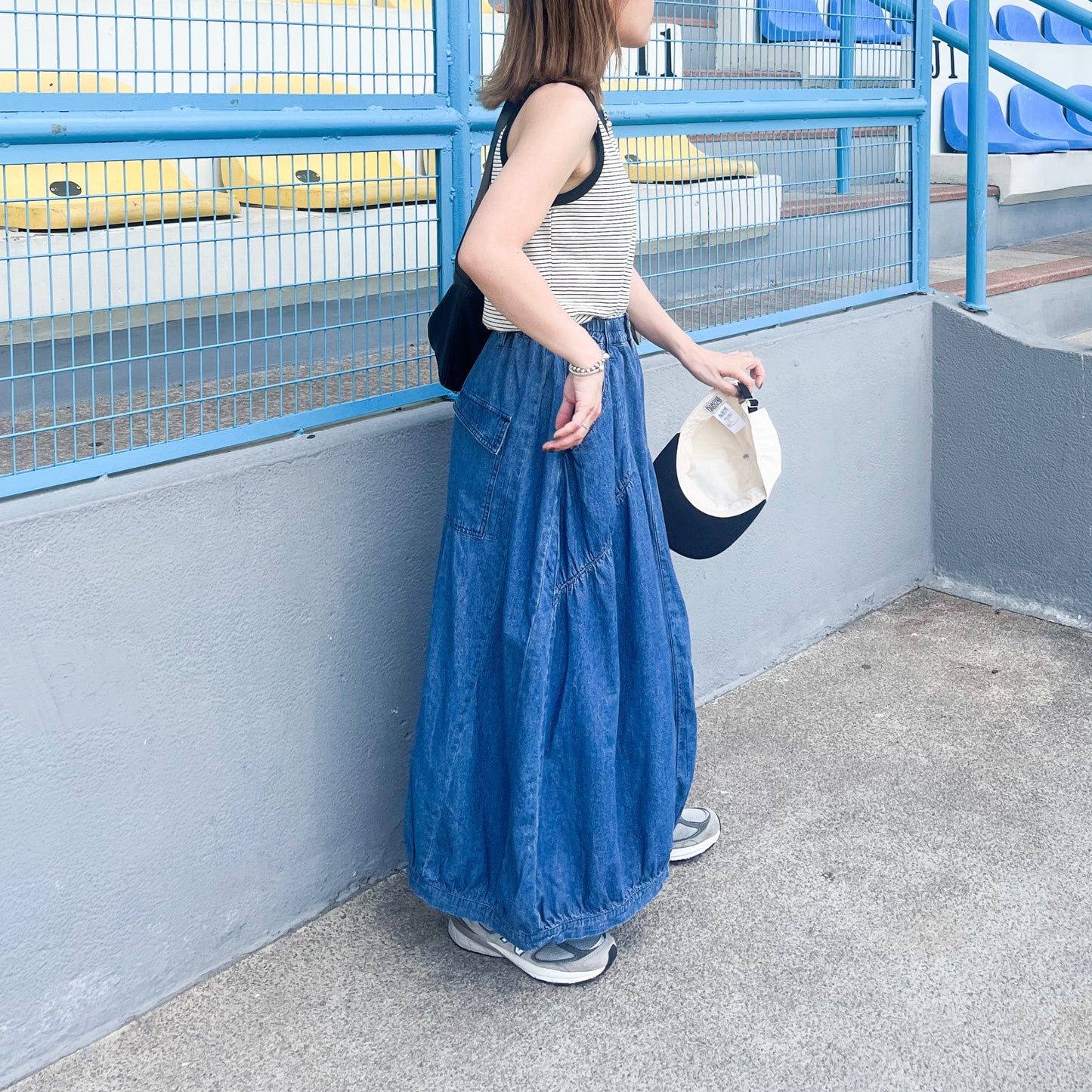 SK80- Pocket Gathered Skirt Denim | Navy