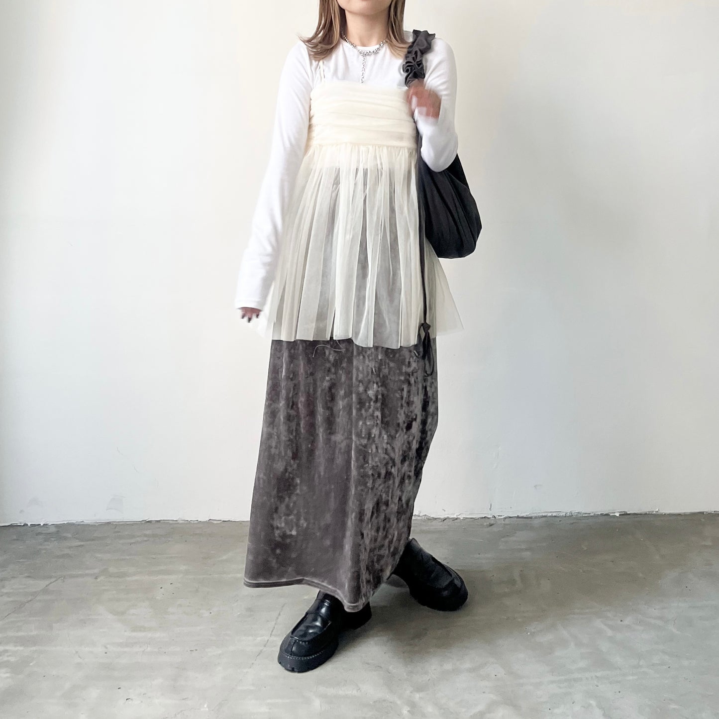 SK57- Velour Straight line Skirt | Grey | Brown | Black