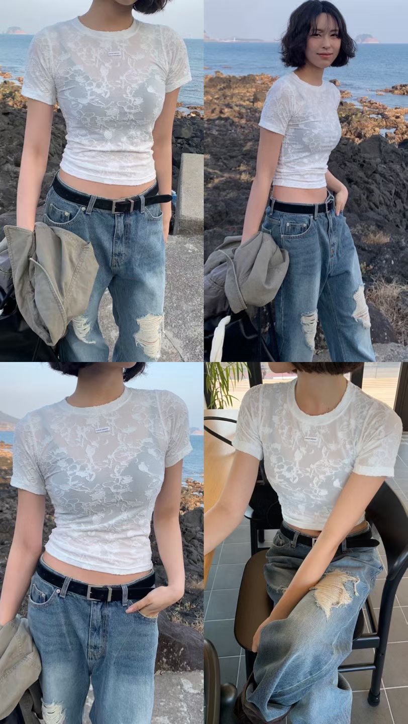 TP758- 暗花Skinny Top | White | Black
