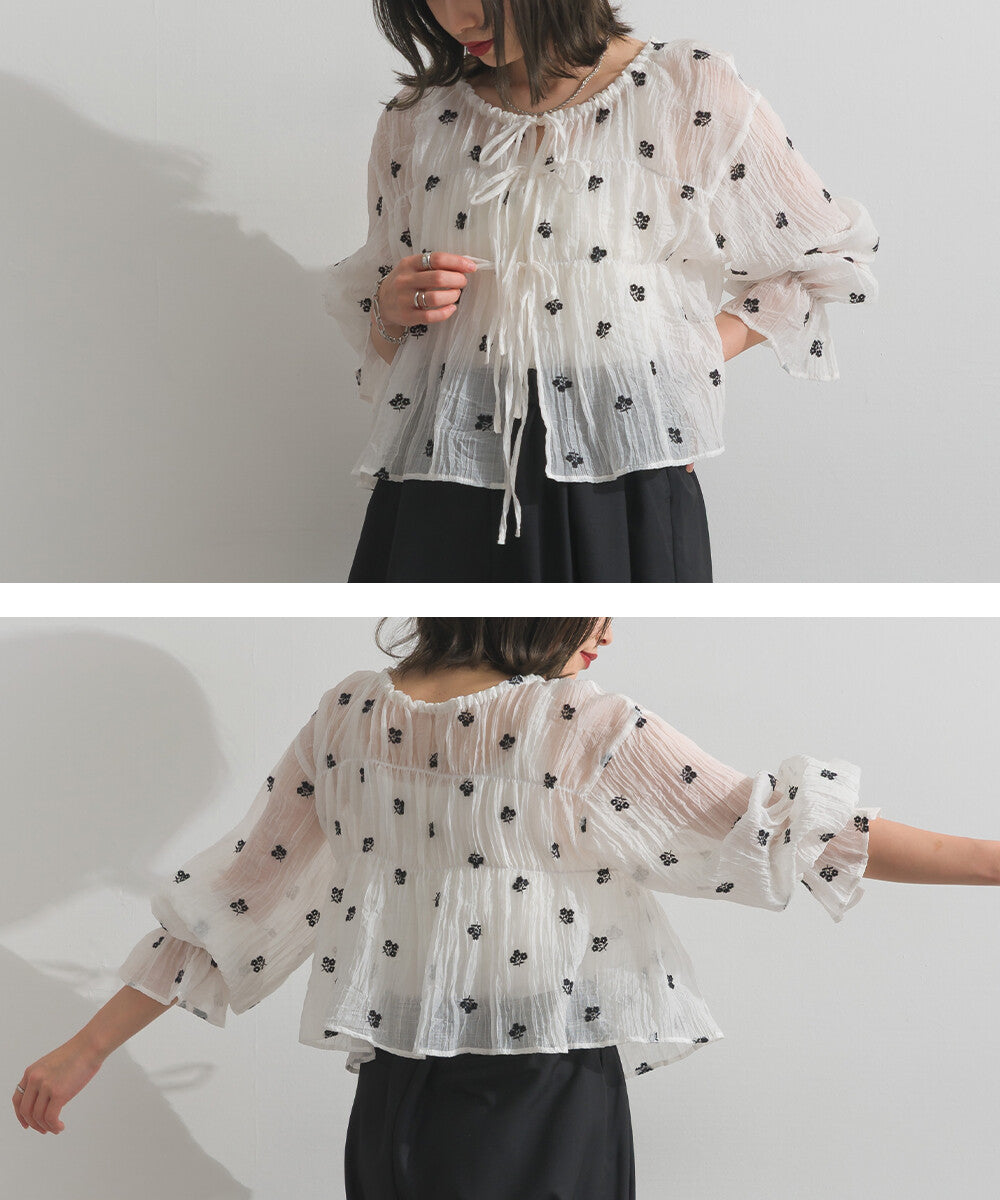 TP803- Flower Embroidery Blouse | White | Flower White | Flower Black