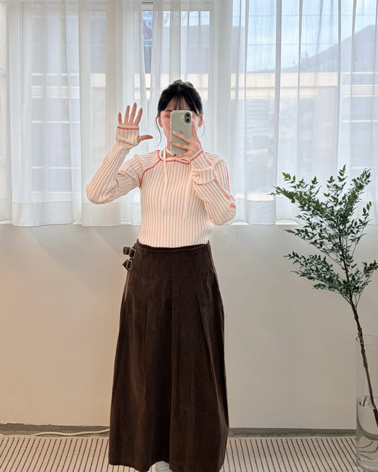 TP686- Square Neck Knit Top | Ivory x Orange | Black x White