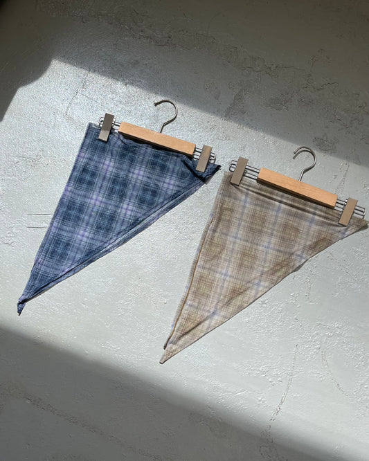 AC267- 方格網紗三角巾/頭巾 | Navy | Brown