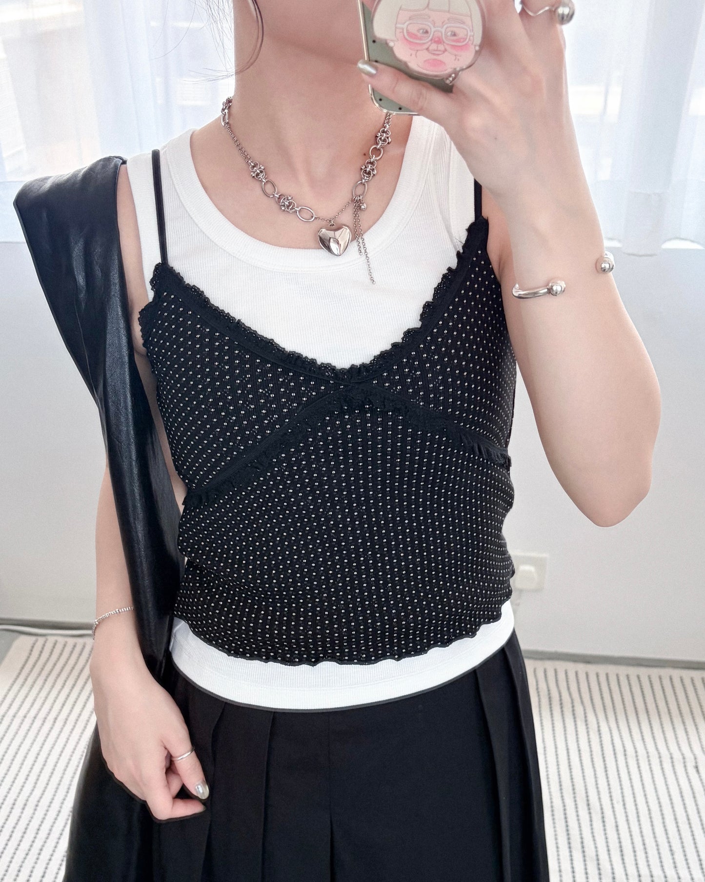 TP769- Small Dot Lace Vest | White | Grey | Black
