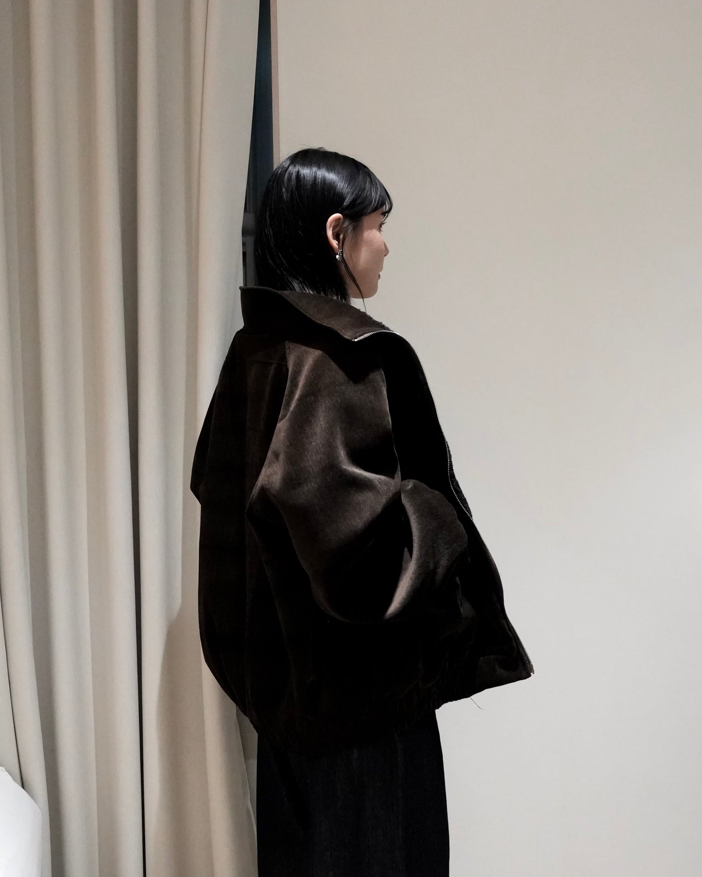 必入手！ JK45- 天鵝絨羊毛企領雙拉鍊外套 | Brown | Black ( 內有毛毛 )