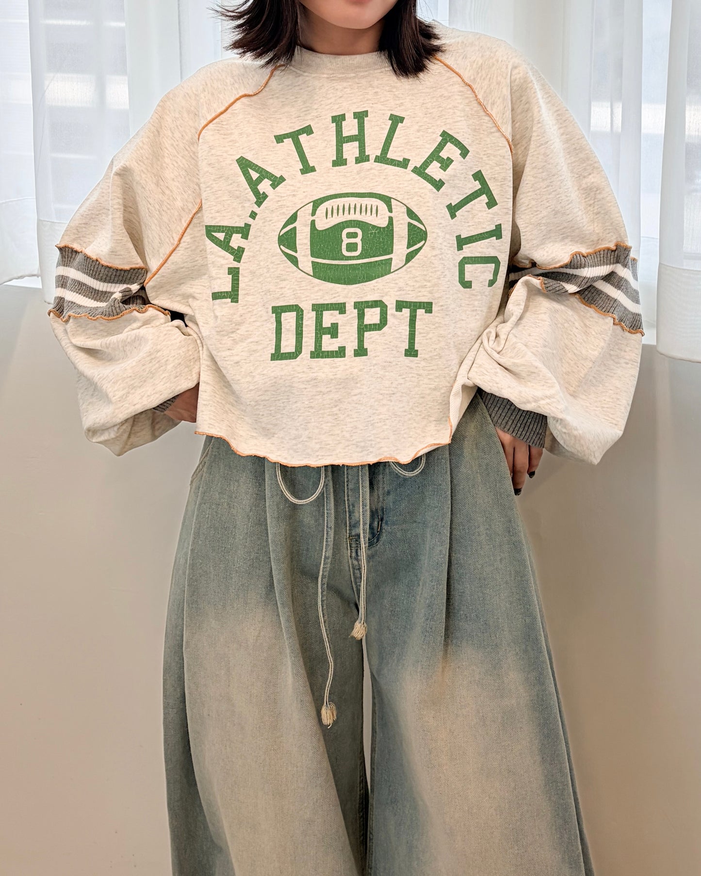 TP709- 拼布Printed Sweatshirt Hoodie | Grey | Navy