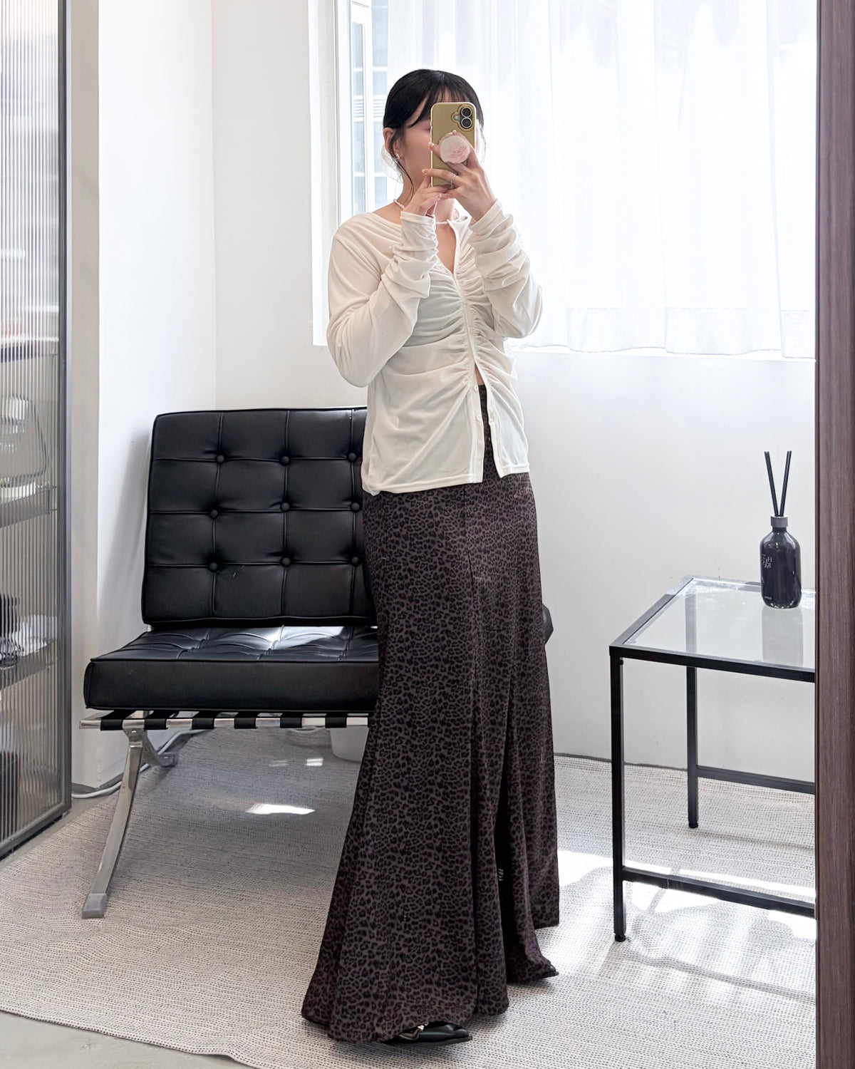 SK158- Leopard Print Fish-Tail Long Skirt | Brown | Charcoal