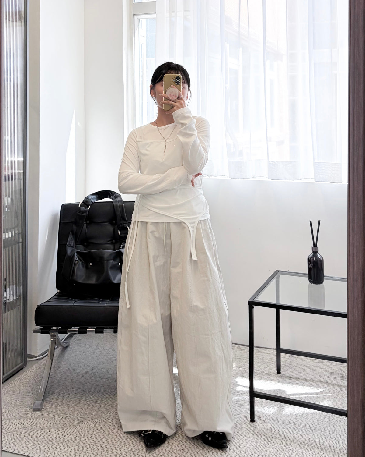 PT125- 挺身Cotton Balloon Pants | Ivory | Dark Brown