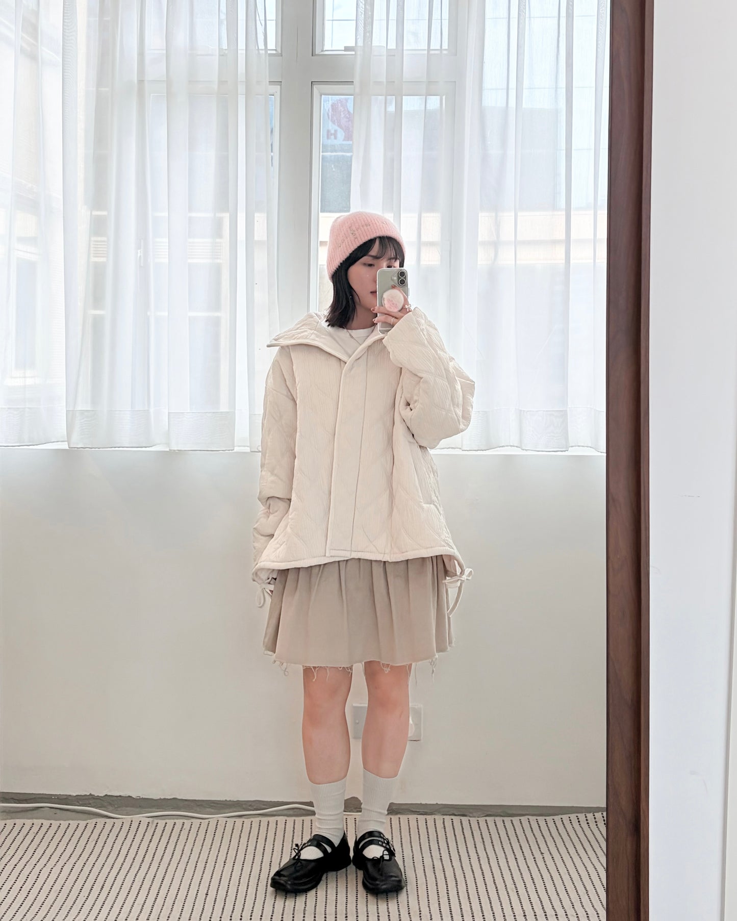 JK47- Design Cotton Coat | White | Black