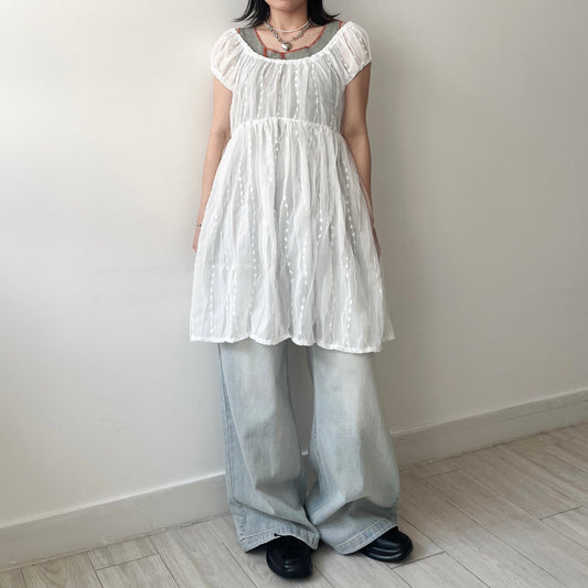 OP71- Embroidery U Neck Dress | White | Black