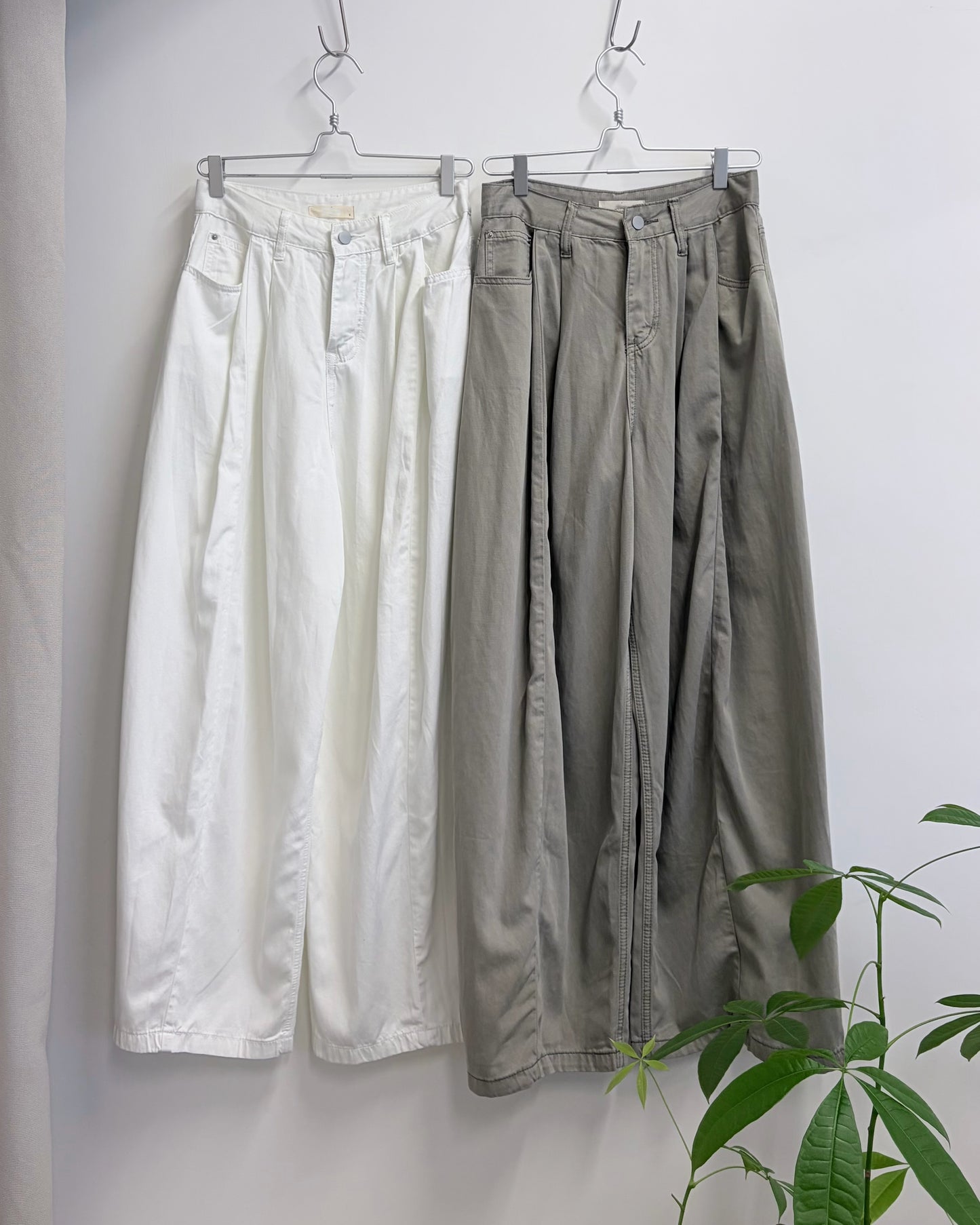 PT115- Soft Wide Leg Pants | White | Beige Grey