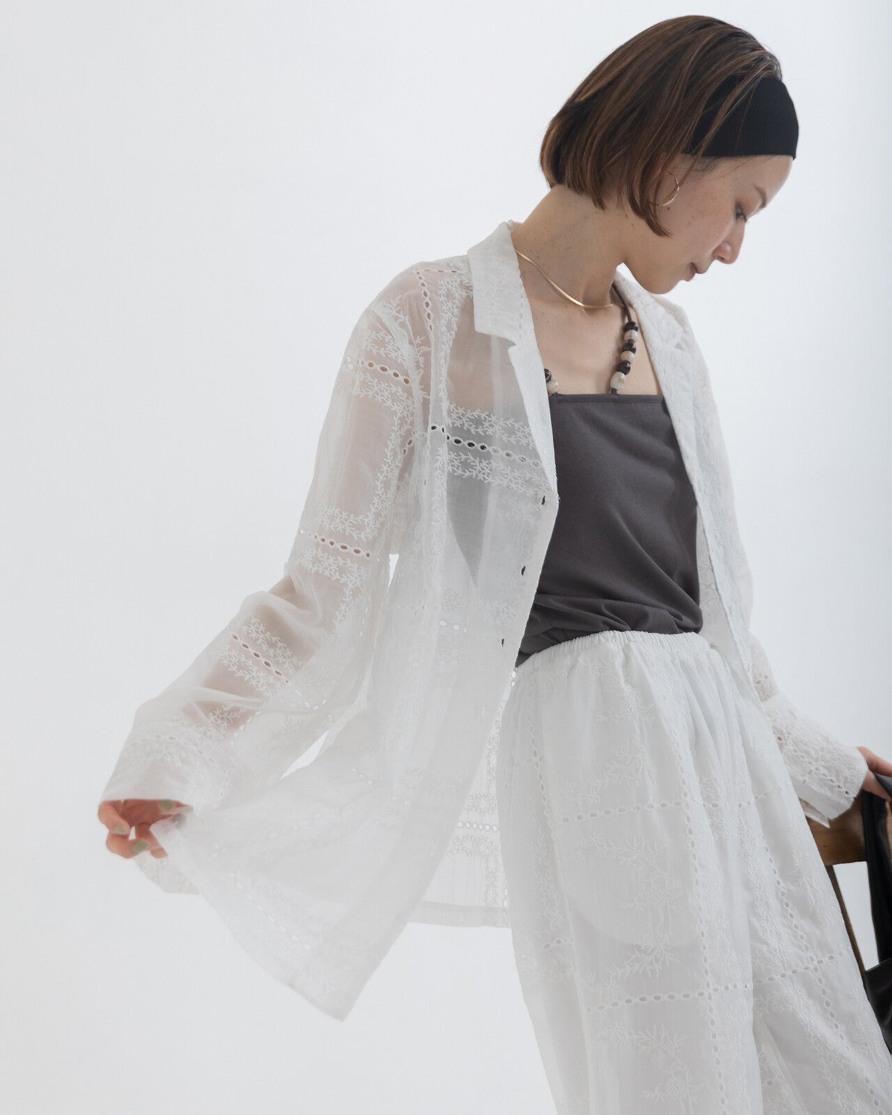 JK53- Embroidered Shirt Jacket | Black | White