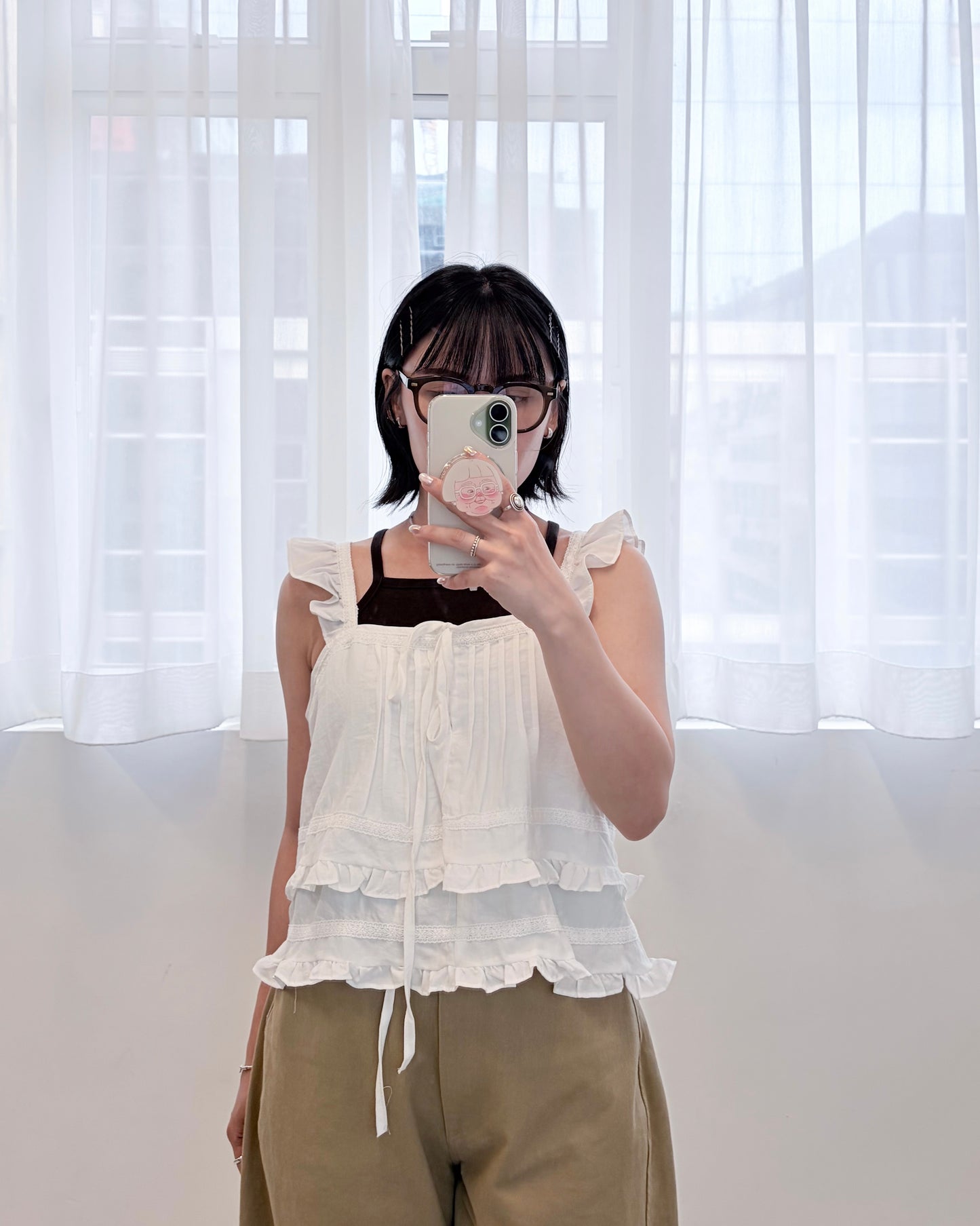 TP818- Ruffle Sleeve Vest Top | White