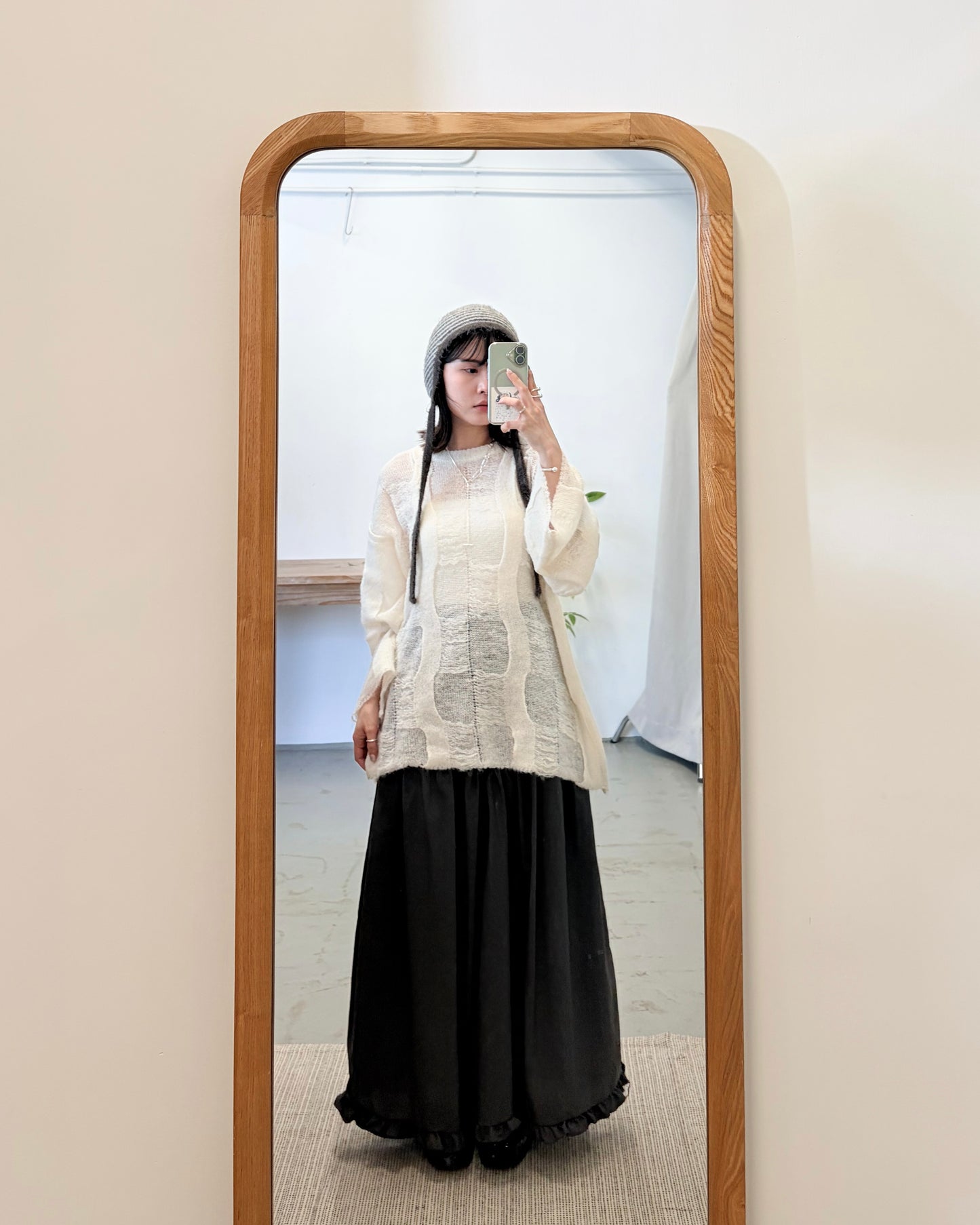 SK141- Ruffle Long Skirt | White | Charcoal