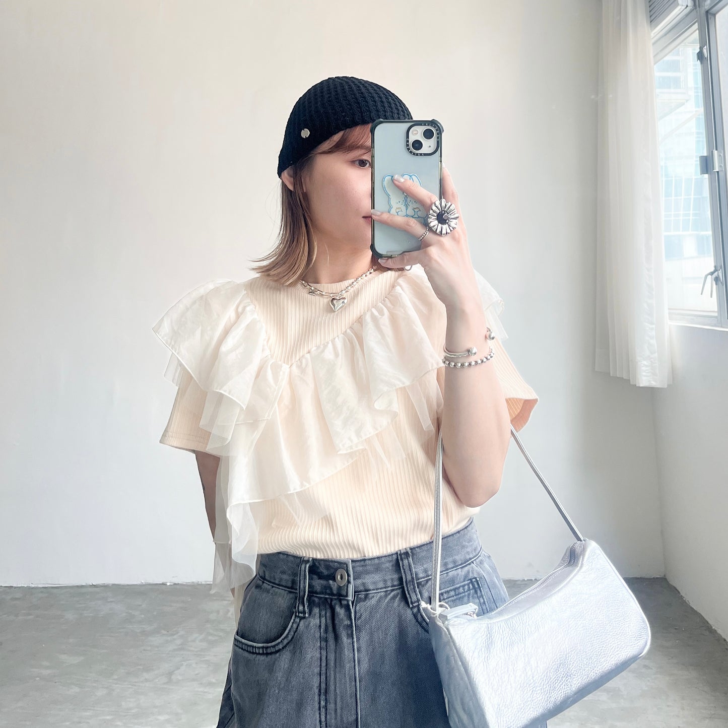 TP336- Docking Cut Ruffle Tee | White | Beige | Black