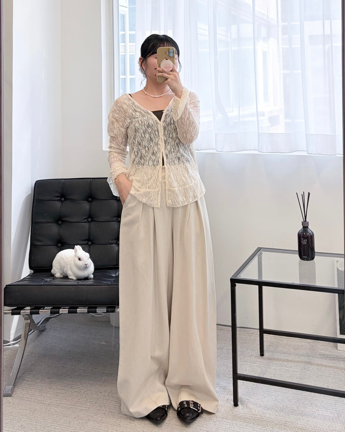 TP848- Lace Frill Cardigan | Ivory | Black