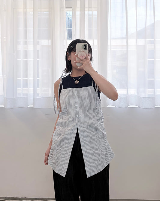 TP823- Ribbon Stripe Folded Vest |  Ivory | Blue | Black