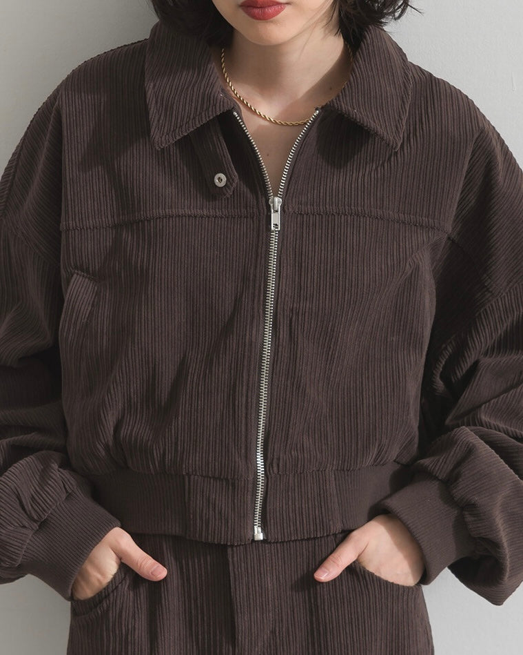 JK48- Corduroy Zip Cardigan | Ivory | Brown | Black