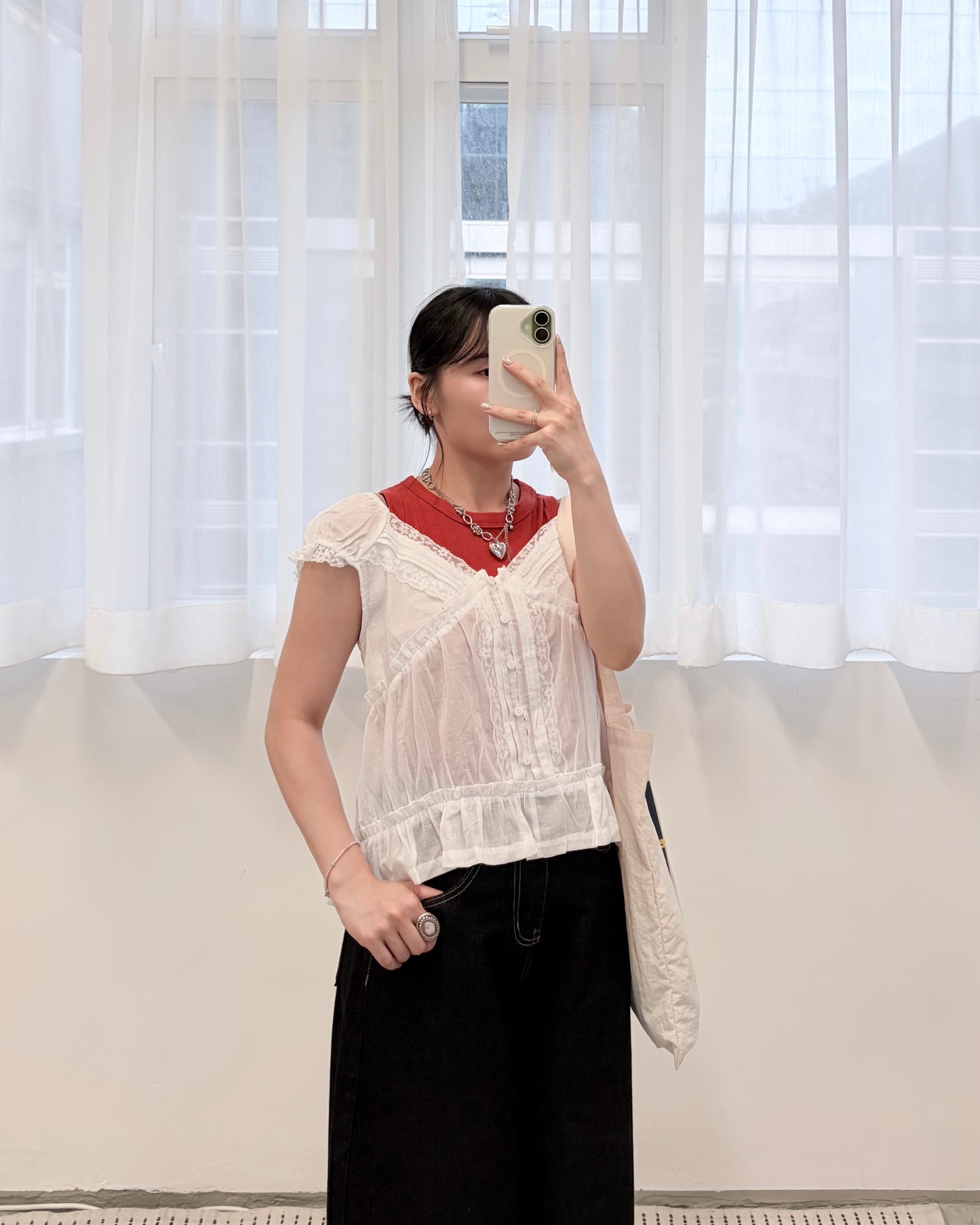TP812- Back Ribbon Lace Top | White | Black